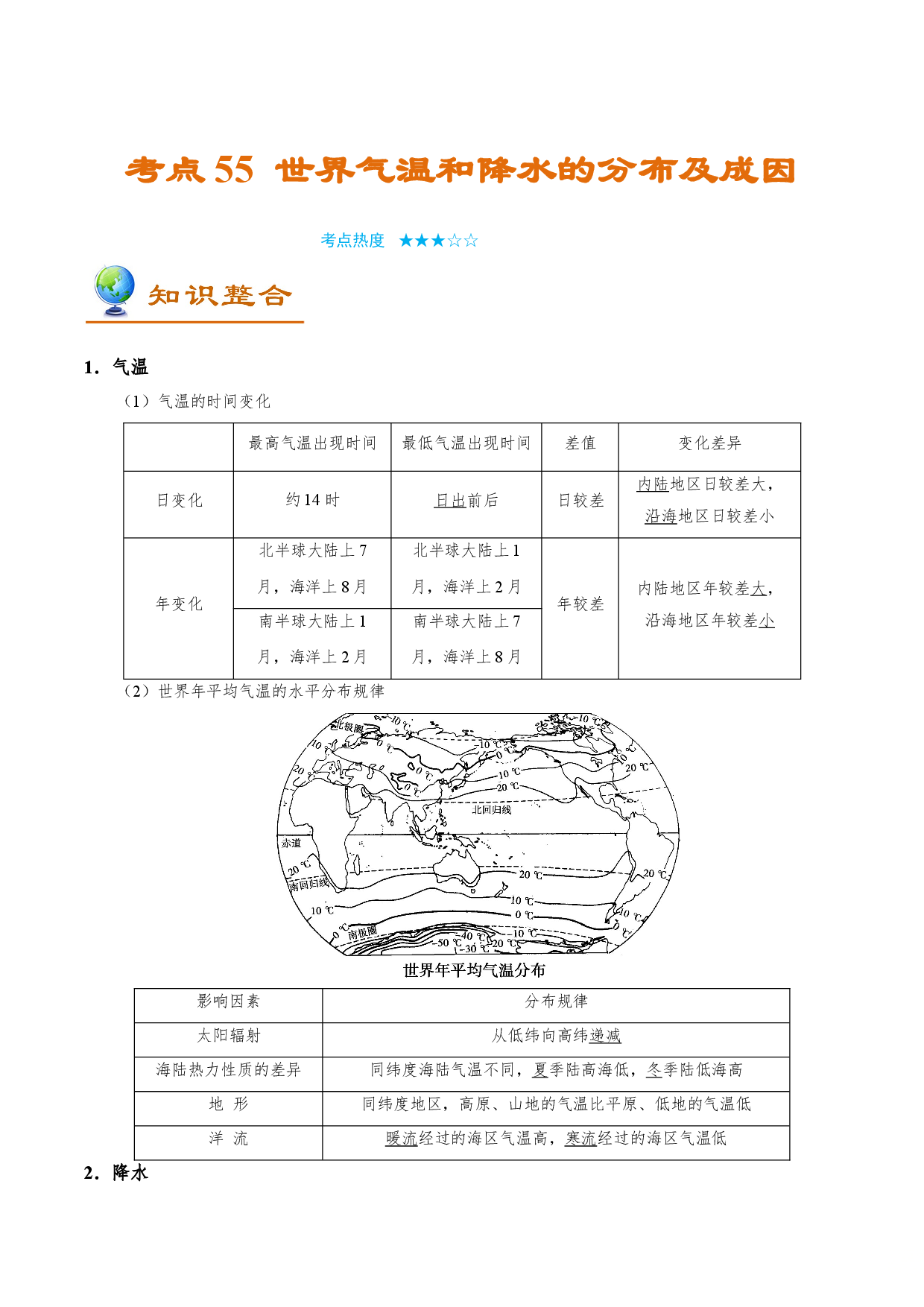 考点55 世界气温和降水的分布及成因-备战2022年高考地理一轮复习考点帮.doc 第1页
