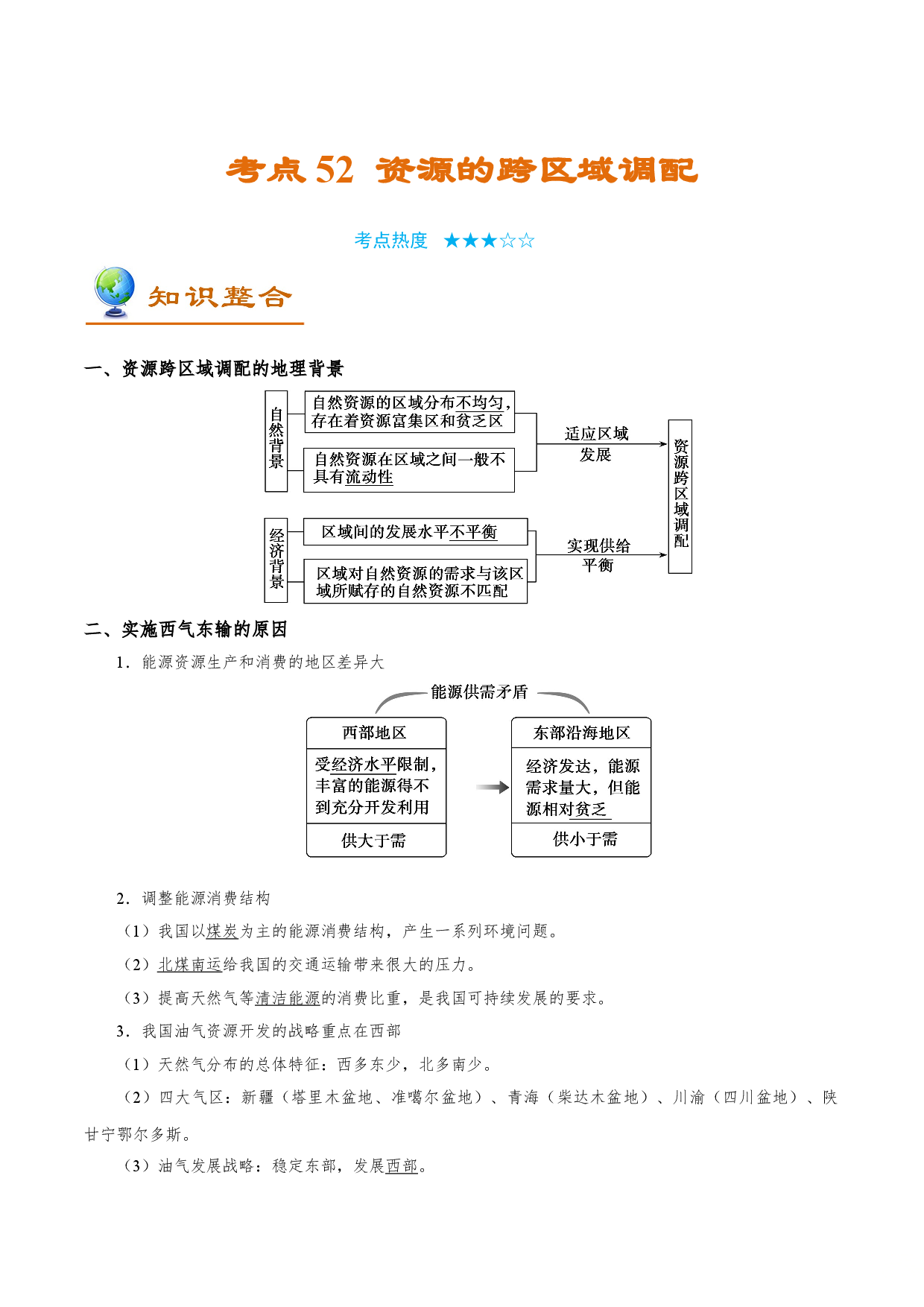 考点52 资源的跨区域调配-备战2022年高考地理一轮复习考点帮.doc 第1页