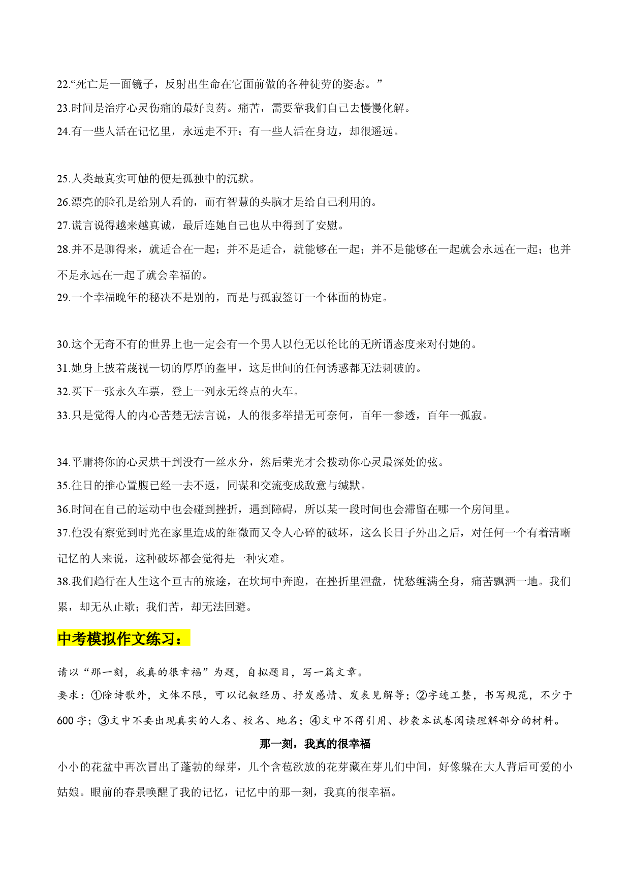 专题32  38句《百年孤独》经典名句+中考模拟作文练习-2023年中考语文实用作文金句+精选模拟范文.docx 第2页