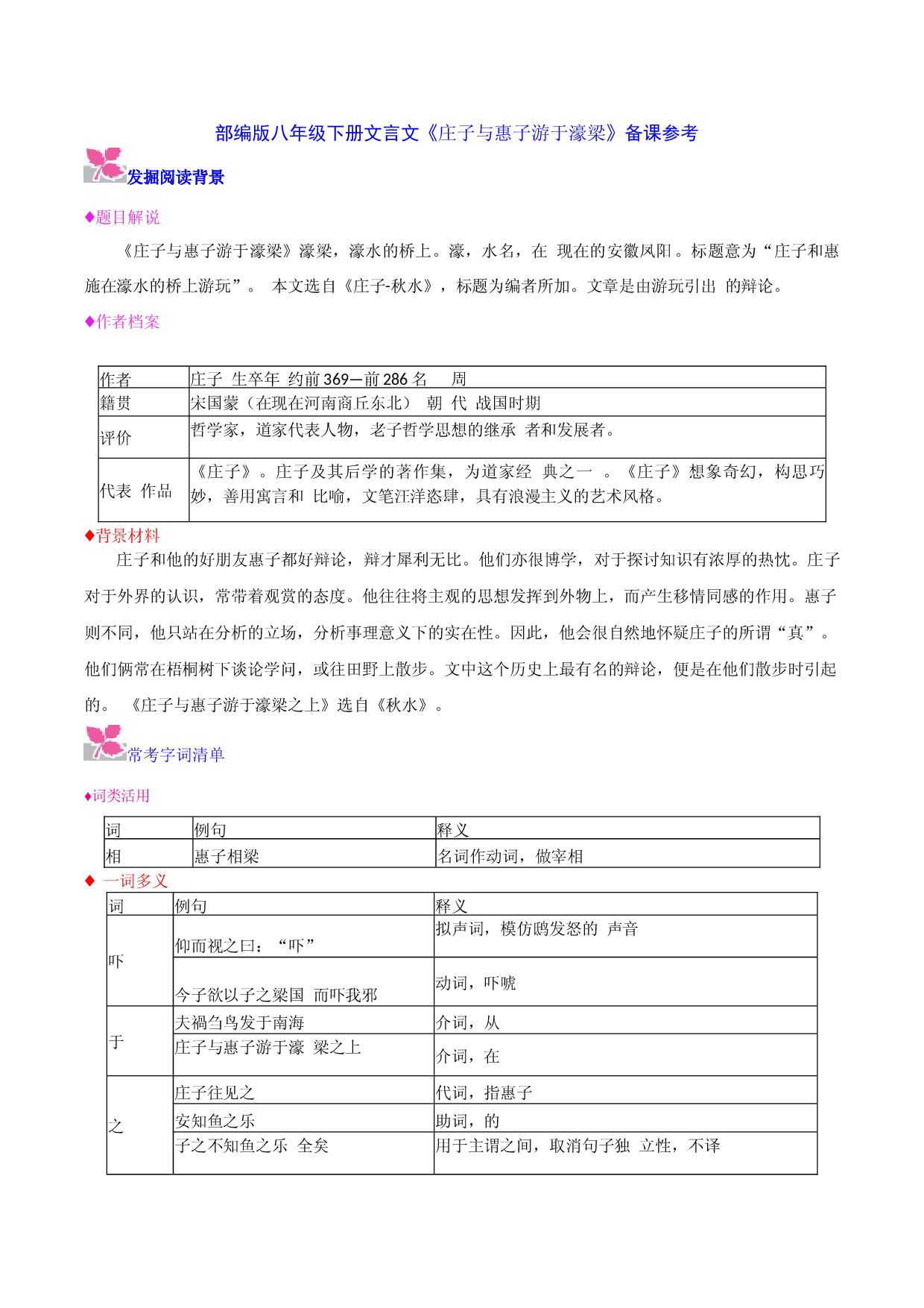 《庄子与惠子游于濠梁》-2022-2023学年八年级下册语文文言文备课参考（部编版）.docx 第1页