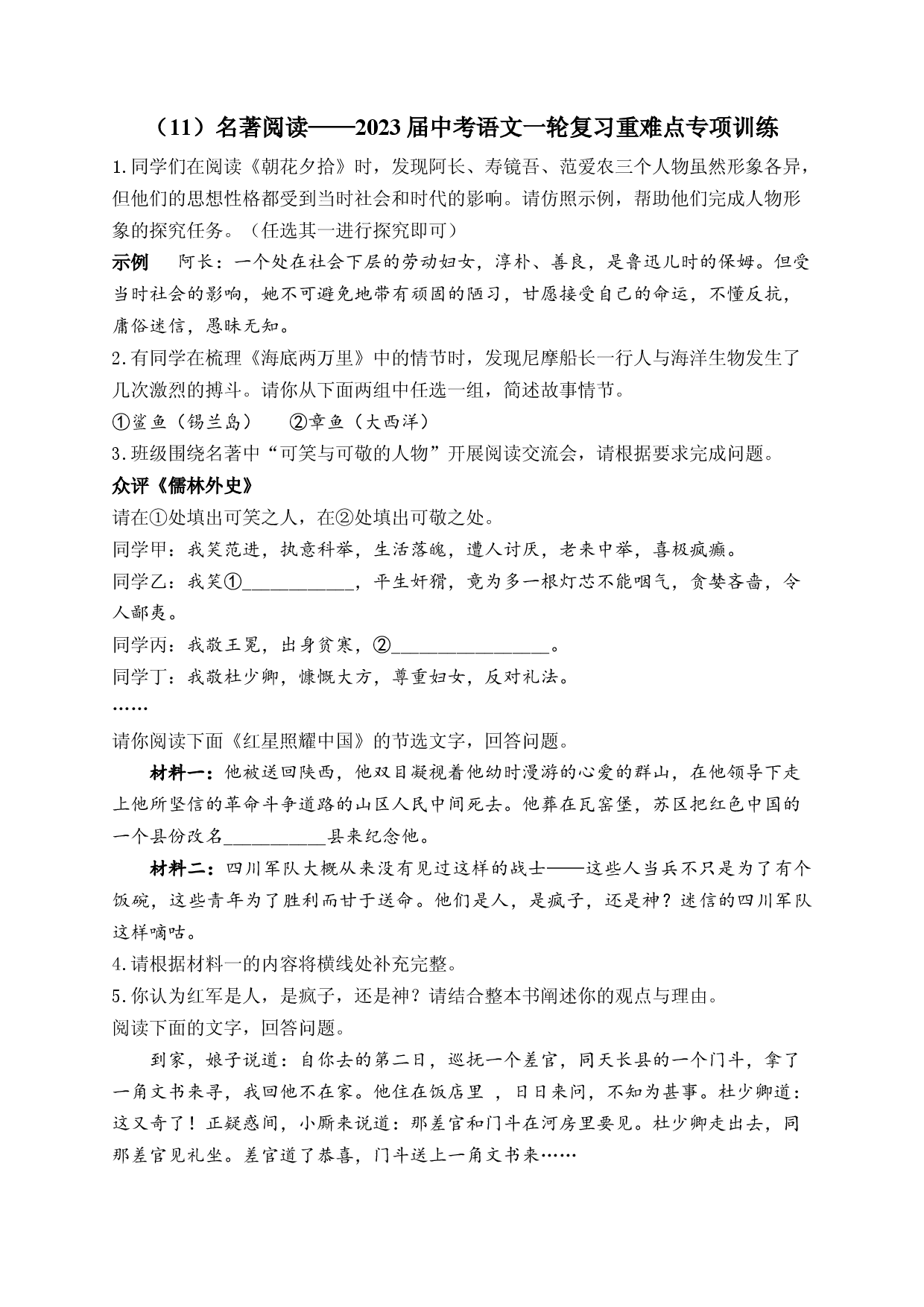 2023年中考语文一轮复习重难点专项训练  （11）名著阅读.docx 第1页