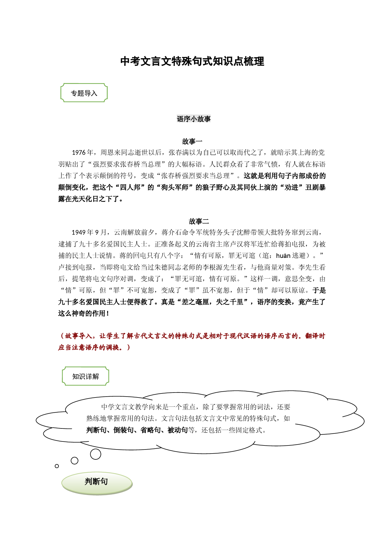 2021年中考语文热点专题文言文之特殊句式（知识点梳理+练习）.docx 第1页