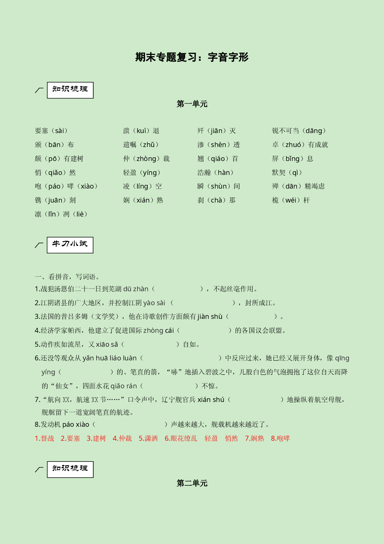 专题01 字音字形-2021-2022学年八年级上册语文专题复习（部编版）.docx 第1页