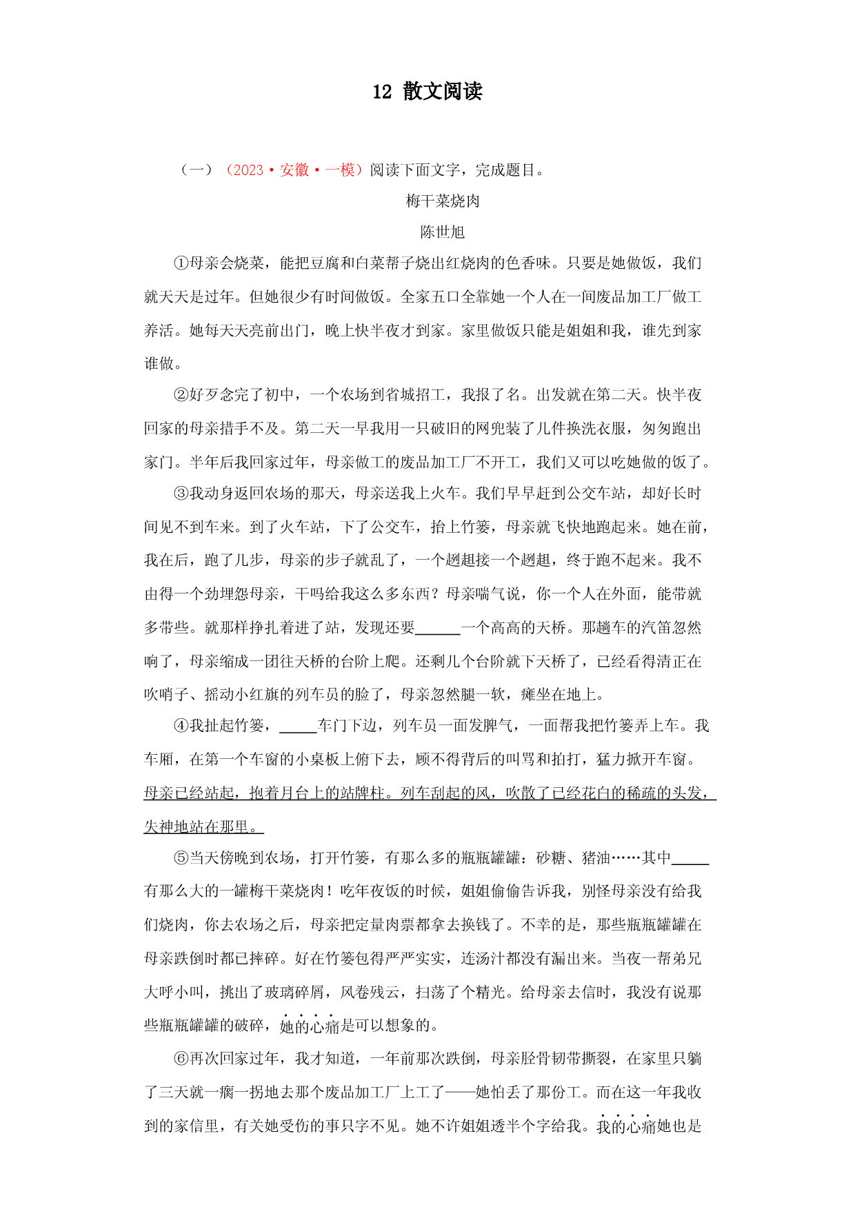 12 散文阅读－2023年中考语文一模试题分项汇编（全国通用）.docx 第1页