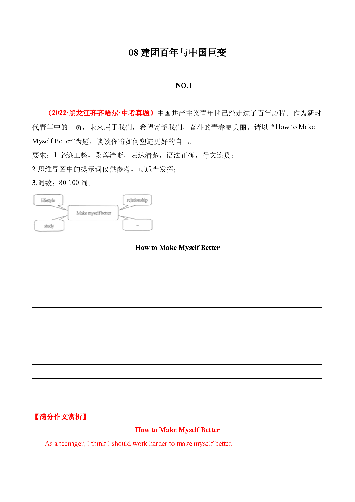 08 建团百年与中国巨变2022年中考英语满分作文赏析.docx 第1页