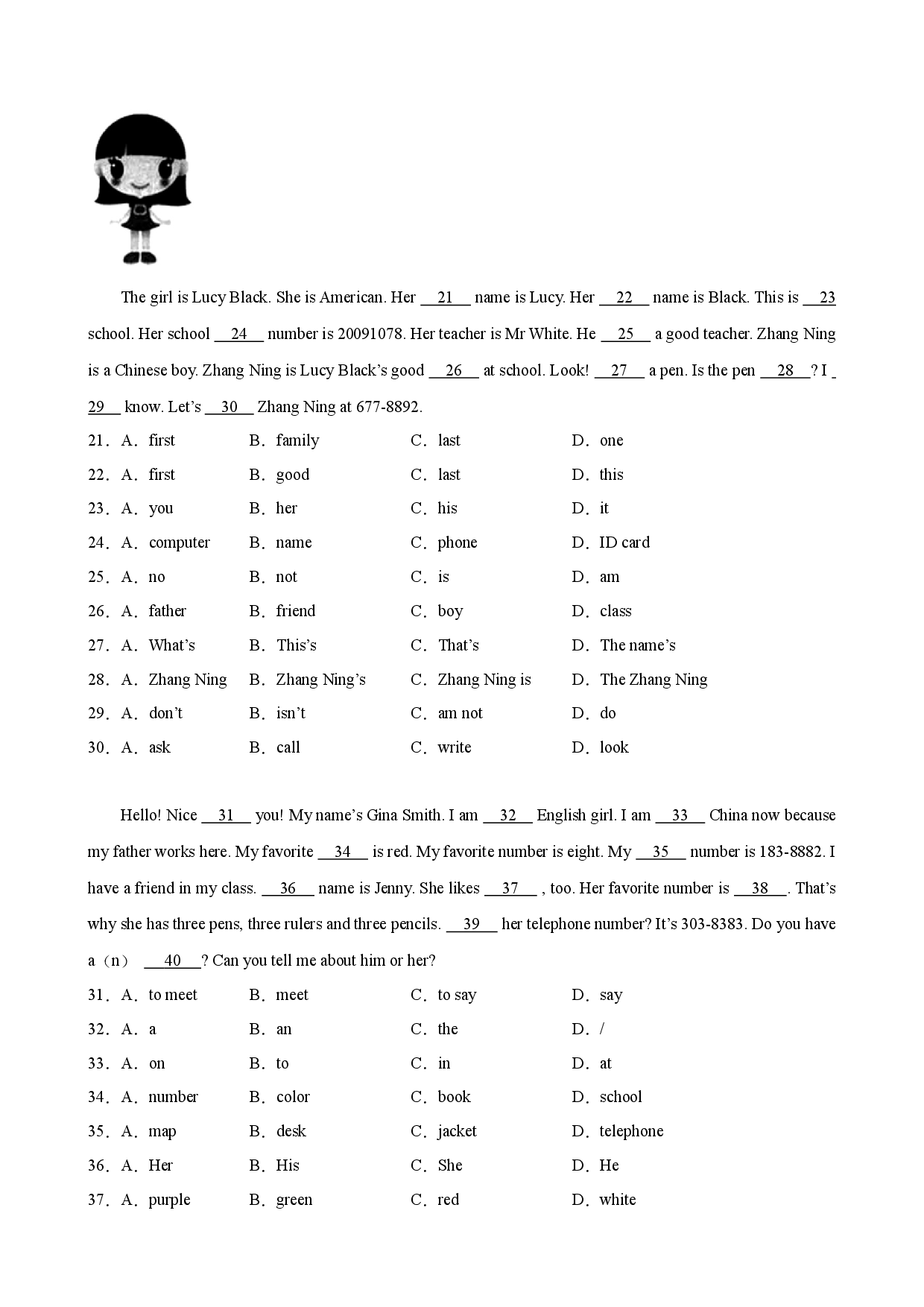 Unit 3 单元话题完形填空练习-2023-2024学年七年级英语上册单元重难点易错题精练（人教版）.docx 第2页