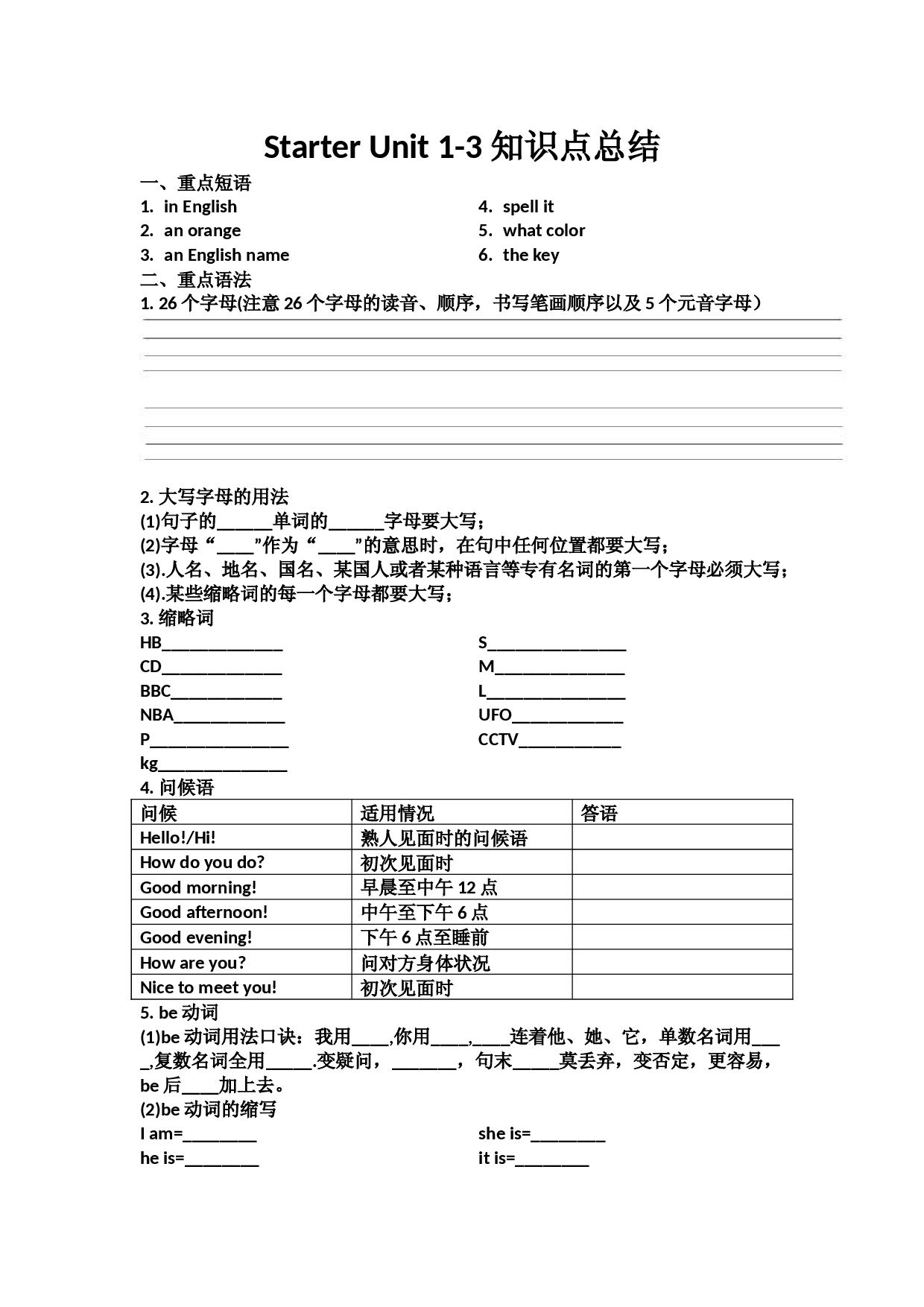 Starter Unit 1-3 知识点总结试题2022-2023学年人教版英语七年级上册.docx 第1页