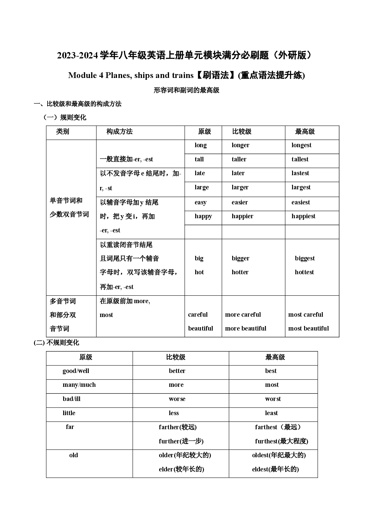Module 4【刷语法】形容词和副词的最高级(重点语法提升练)-2023-2024学年八年级英语上册单元模块满分必刷题（外研版）.docx 第1页