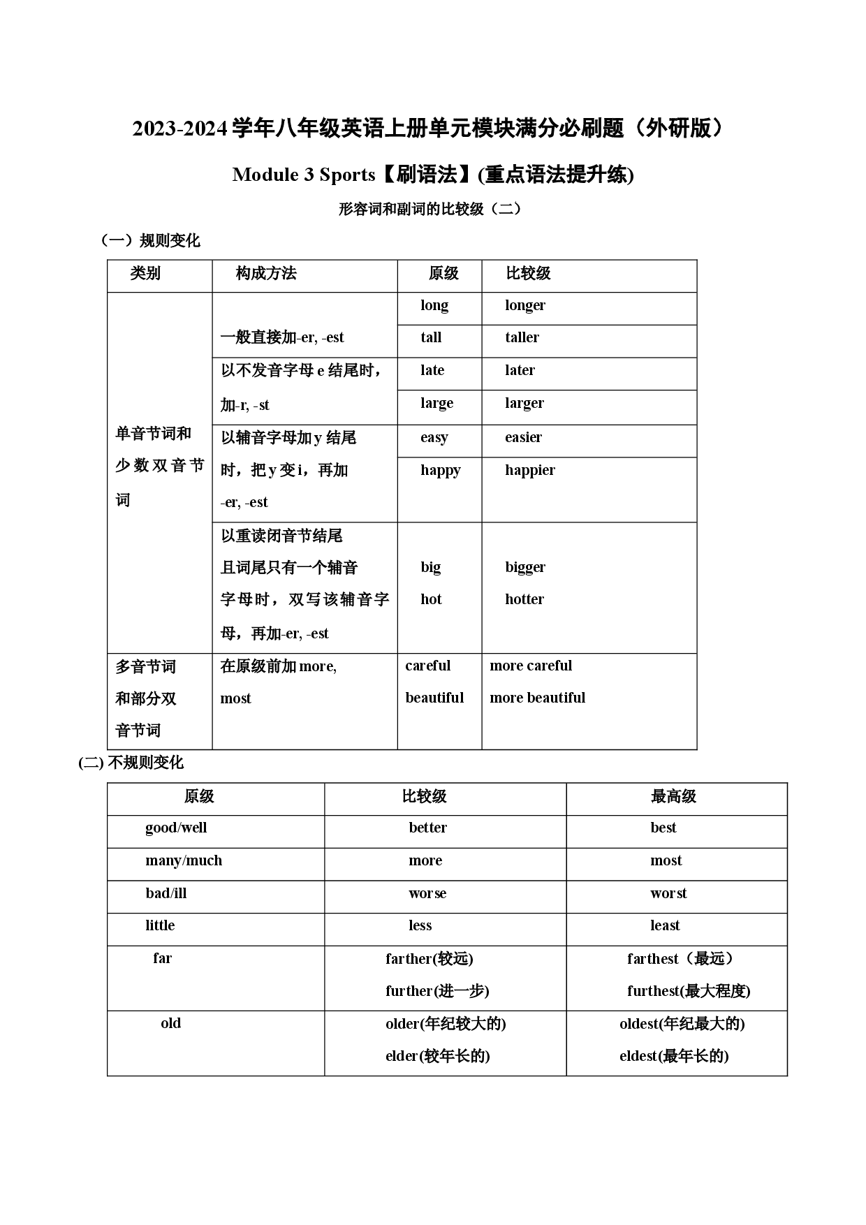 Module 3【刷语法】形容词和副词的比较级（二）(重点语法提升练)-2023-2024学年八年级英语上册单元模块满分必刷题（外研版）.docx 第1页