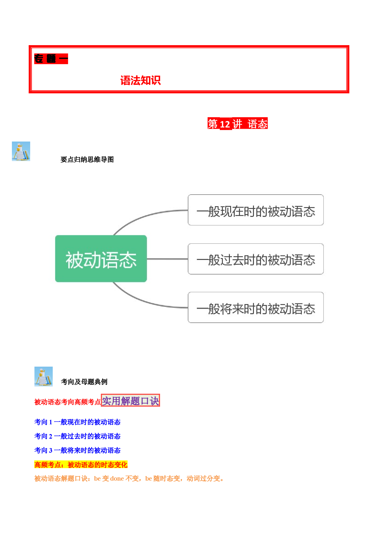 第12讲 语态(一般现在时、一般过去时、一般将来时）-2024年中考英语学霸必刷子母题.docx 第1页