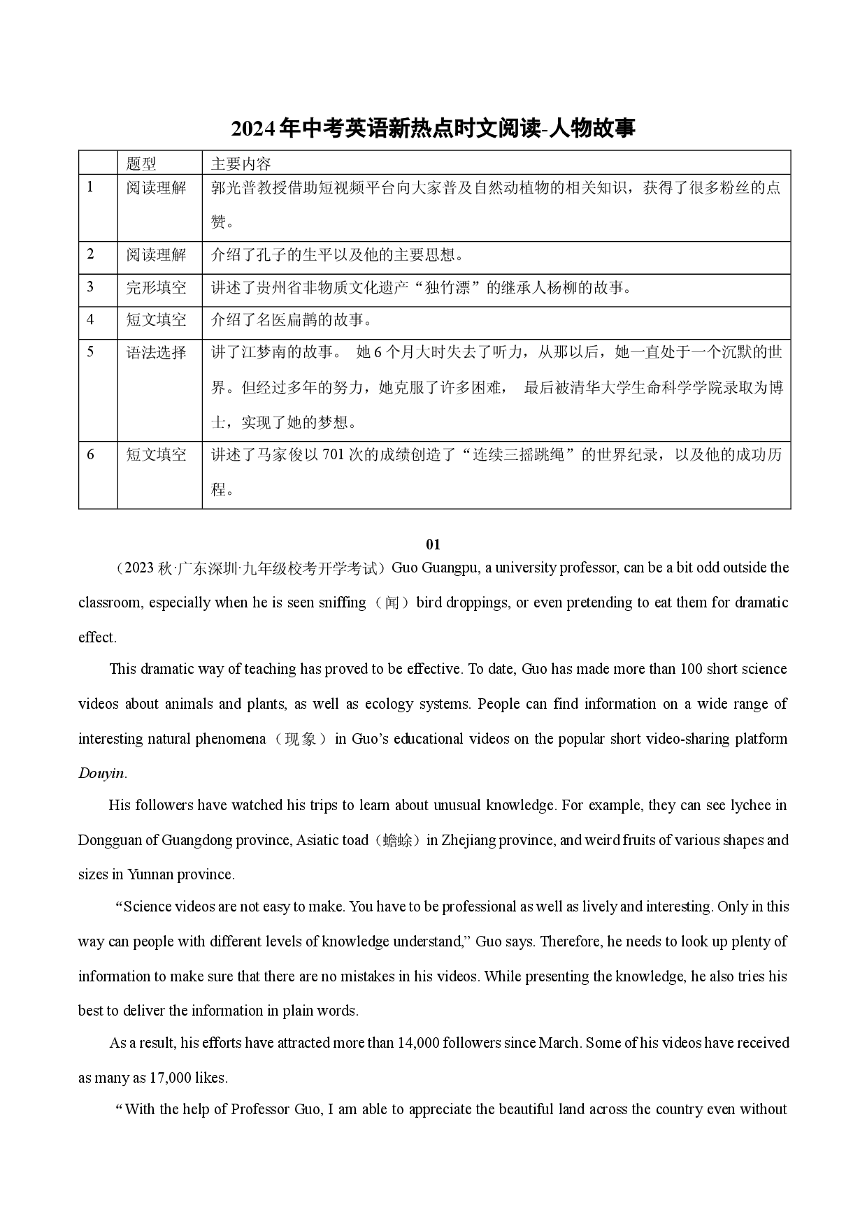 08 人物故事-2024年中考英语新热点时文阅读.docx 第1页