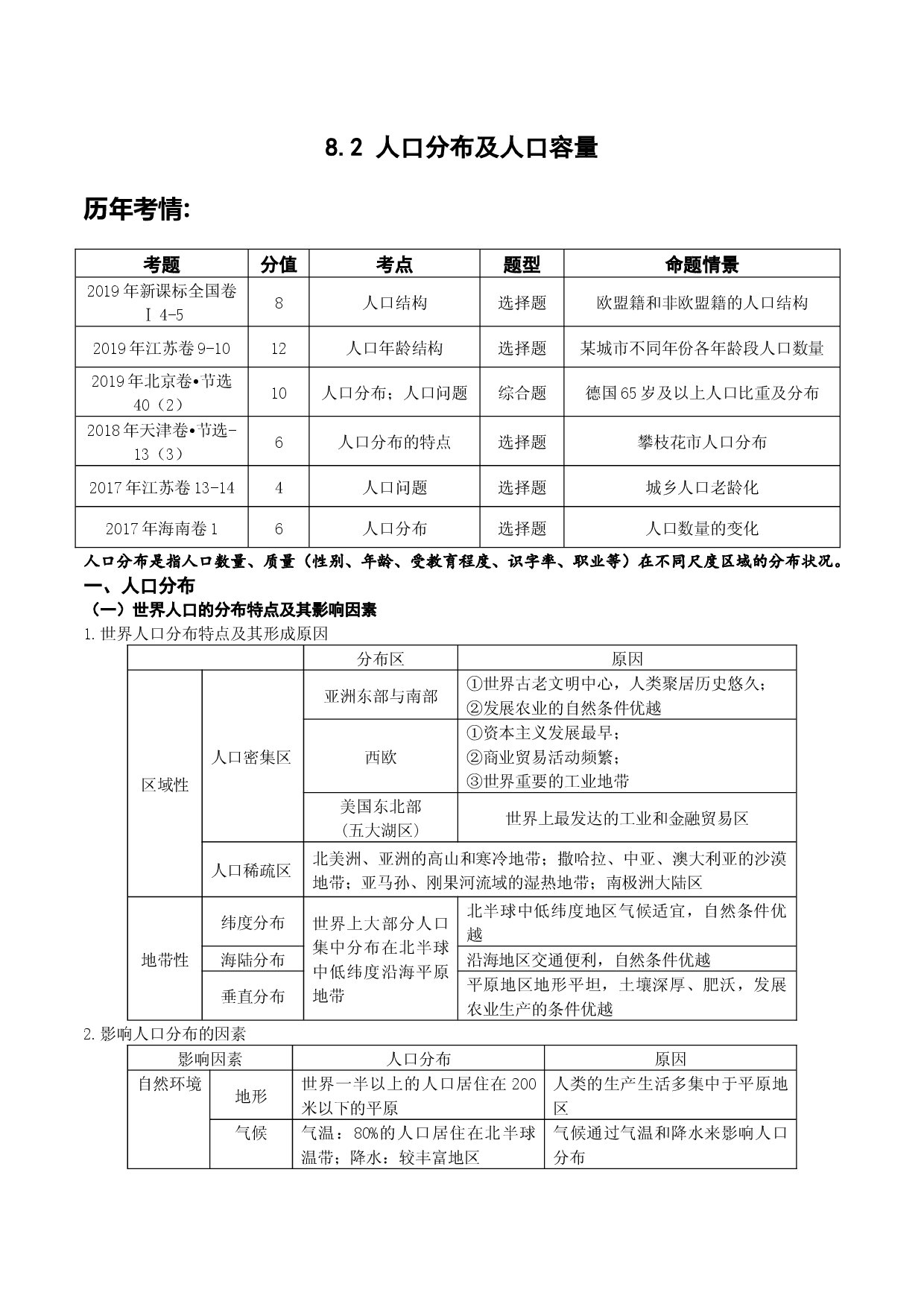 8.2 人口分布及人口容量（讲义）-2022年高考地理一轮复习讲练测.docx 第1页