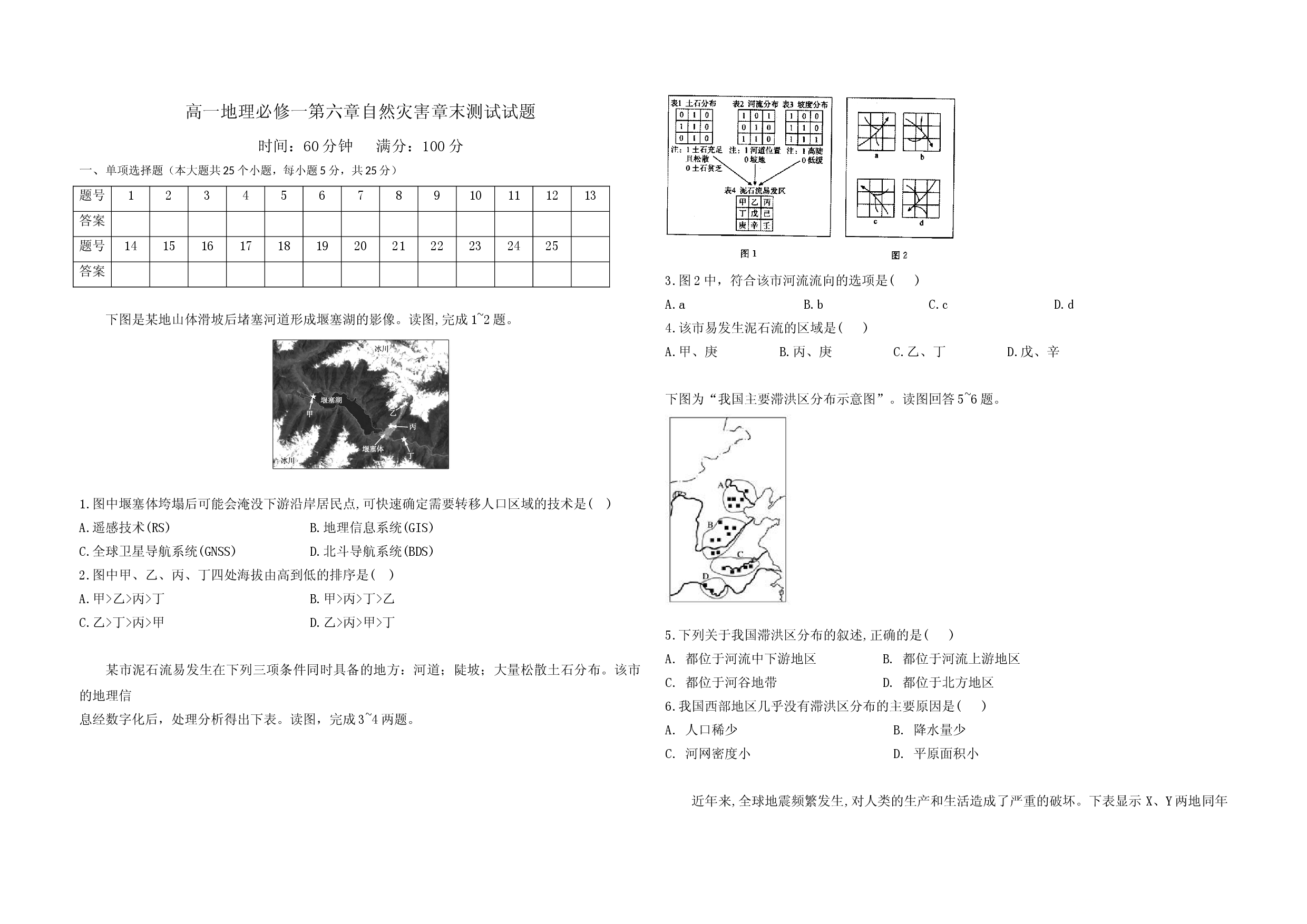 第六章 自然灾害 章末检测-2021-2022学年高中地理人教版（2019）必修第一册.doc 第1页