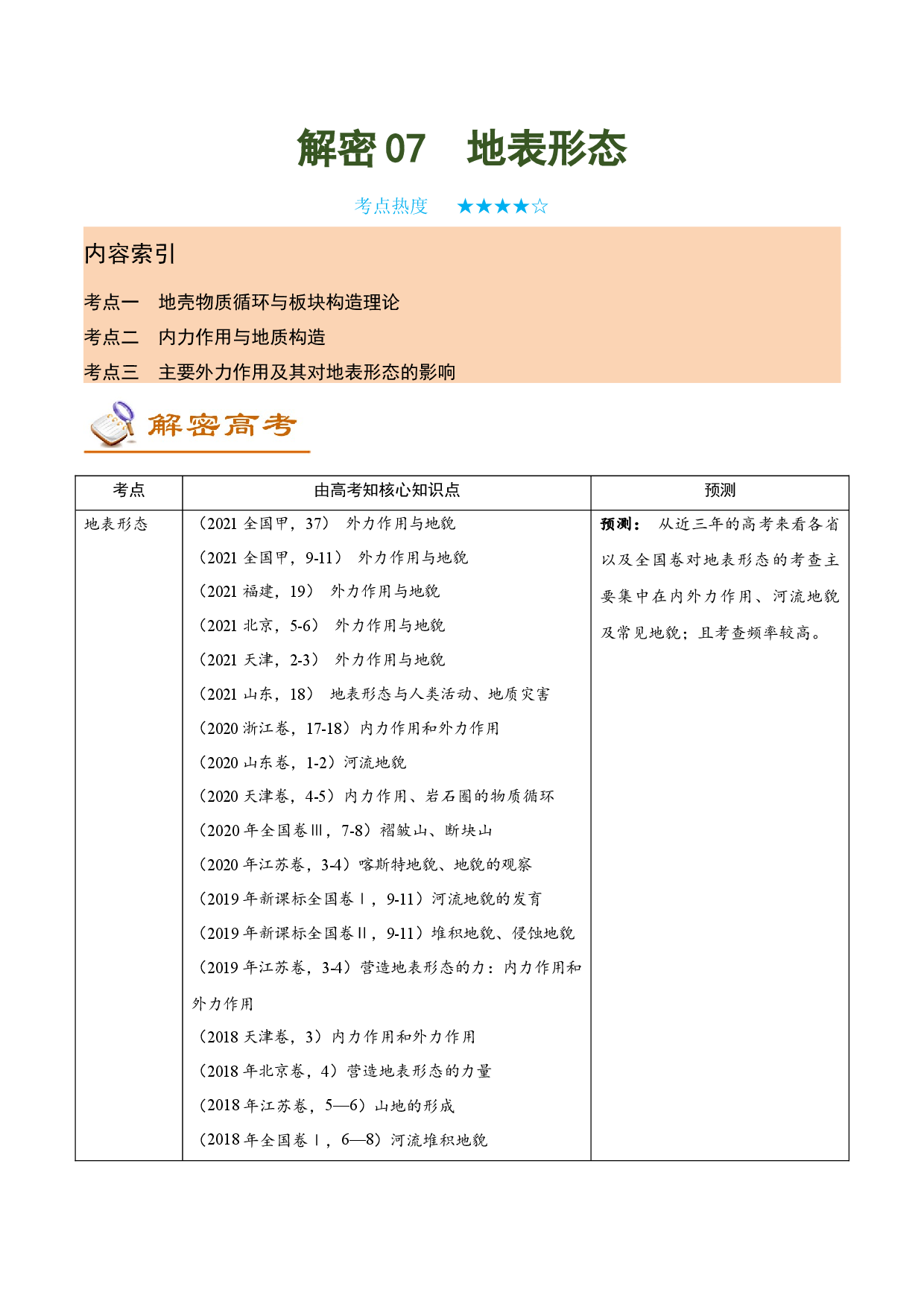 解密07 地表形态（讲义）-【高频考点解密】2022年高考地理二轮复习讲义+分层训练（全国通用）.docx 第1页
