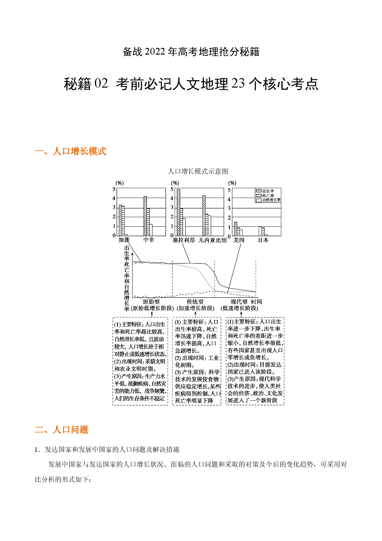 秘籍02 考前必记人文地理23个核心考点-备战2022年高考地理抢分秘籍（全国通用）.docx 第1页