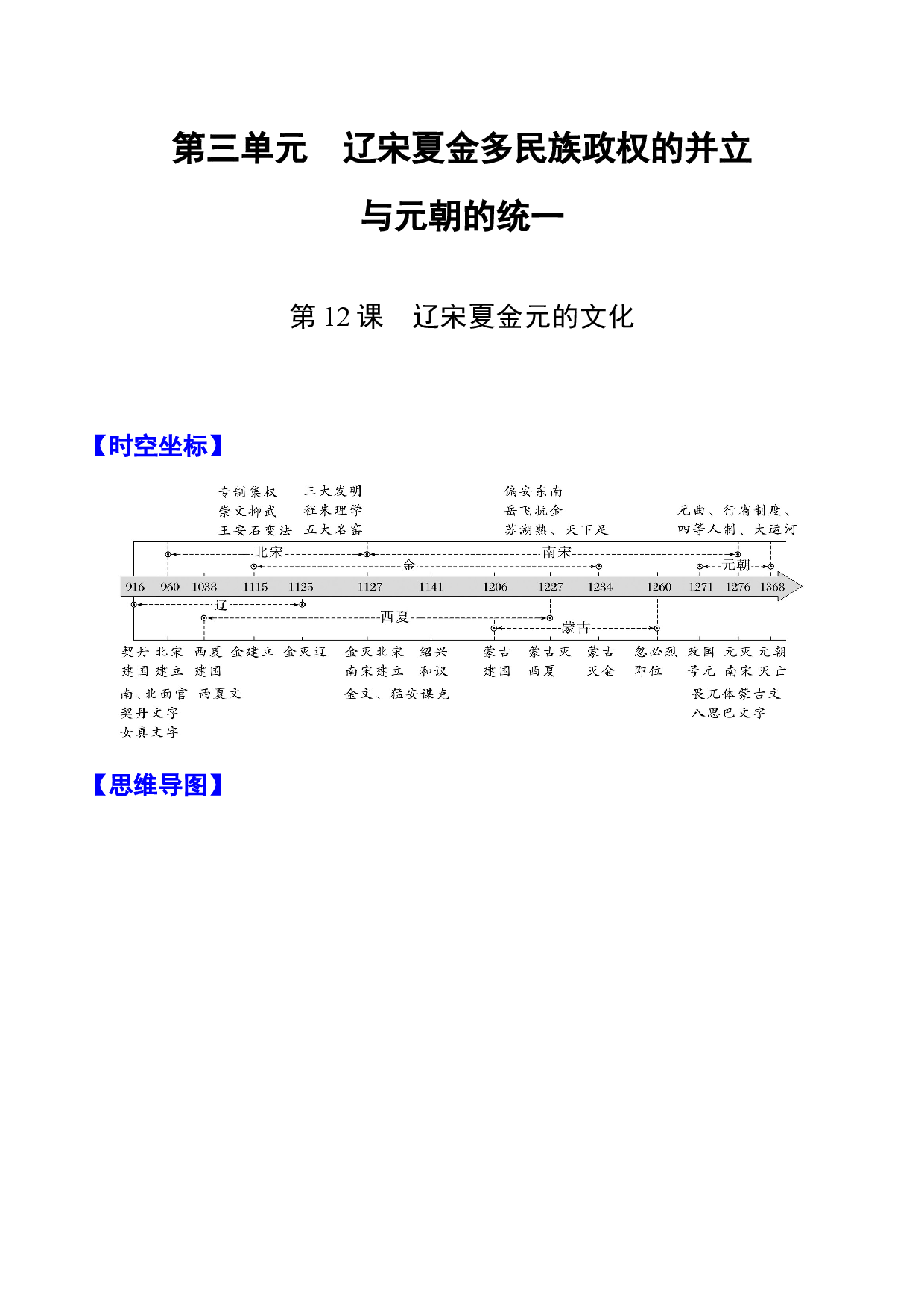 第12课 辽宋夏金元的文化-【高分必背】2022-2023学年高一历史期中期末复习记诵笔记（中外历史纲要上）.docx 第1页