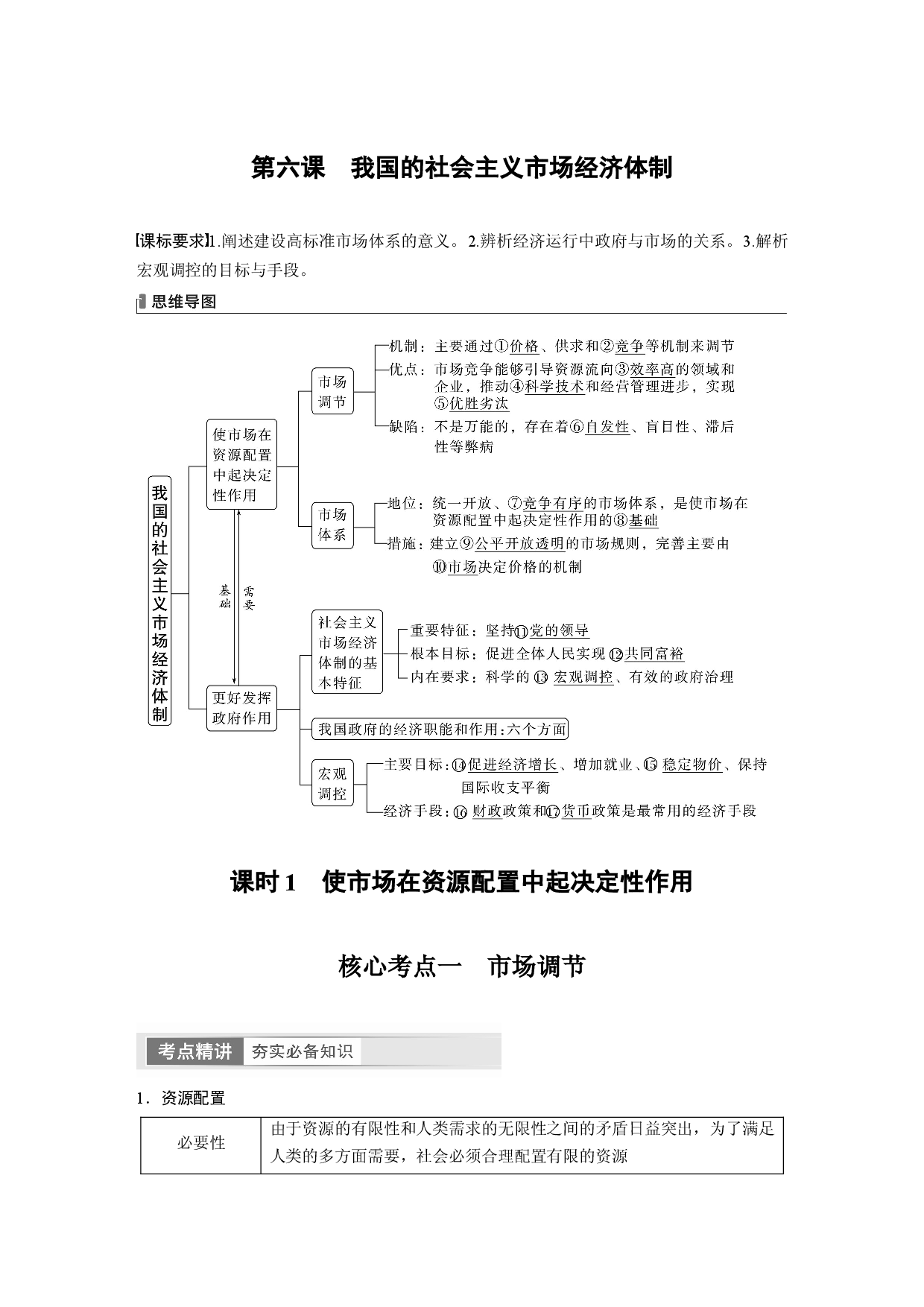 2024年高考政治一轮复习（部编版） 必修2　第6课　课时1　使市场在资源配置中起决定性作用.docx 第1页