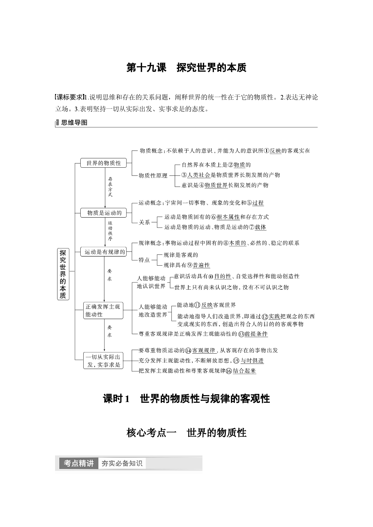 2024年高考政治一轮复习（部编版） 必修4　第19课　课时1　世界的物质性与规律的客观性.docx 第1页