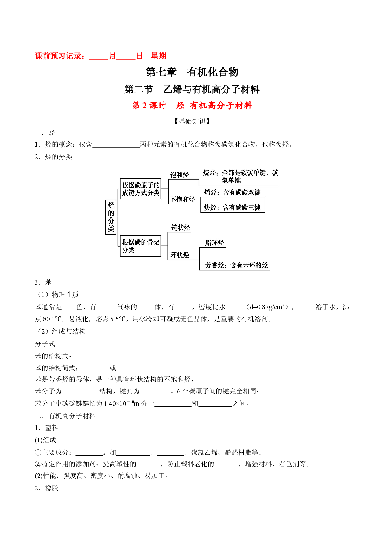 7.2.2 烃  有机高分子材料-2021-2022学年高一化学10分钟课前预习练（人教版2019必修第二册）（附参考答案）.docx 第1页