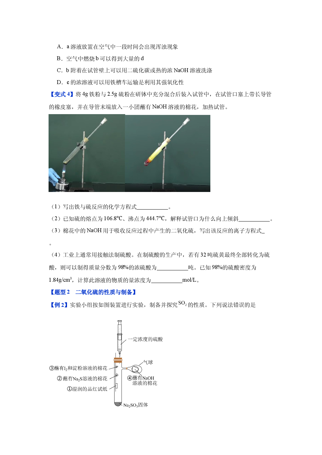 第五章第一节    硫及其化合物-2023-2024学年高一化学同步举一反三系列（人教版2019必修第二册）（原卷版）.docx 第2页