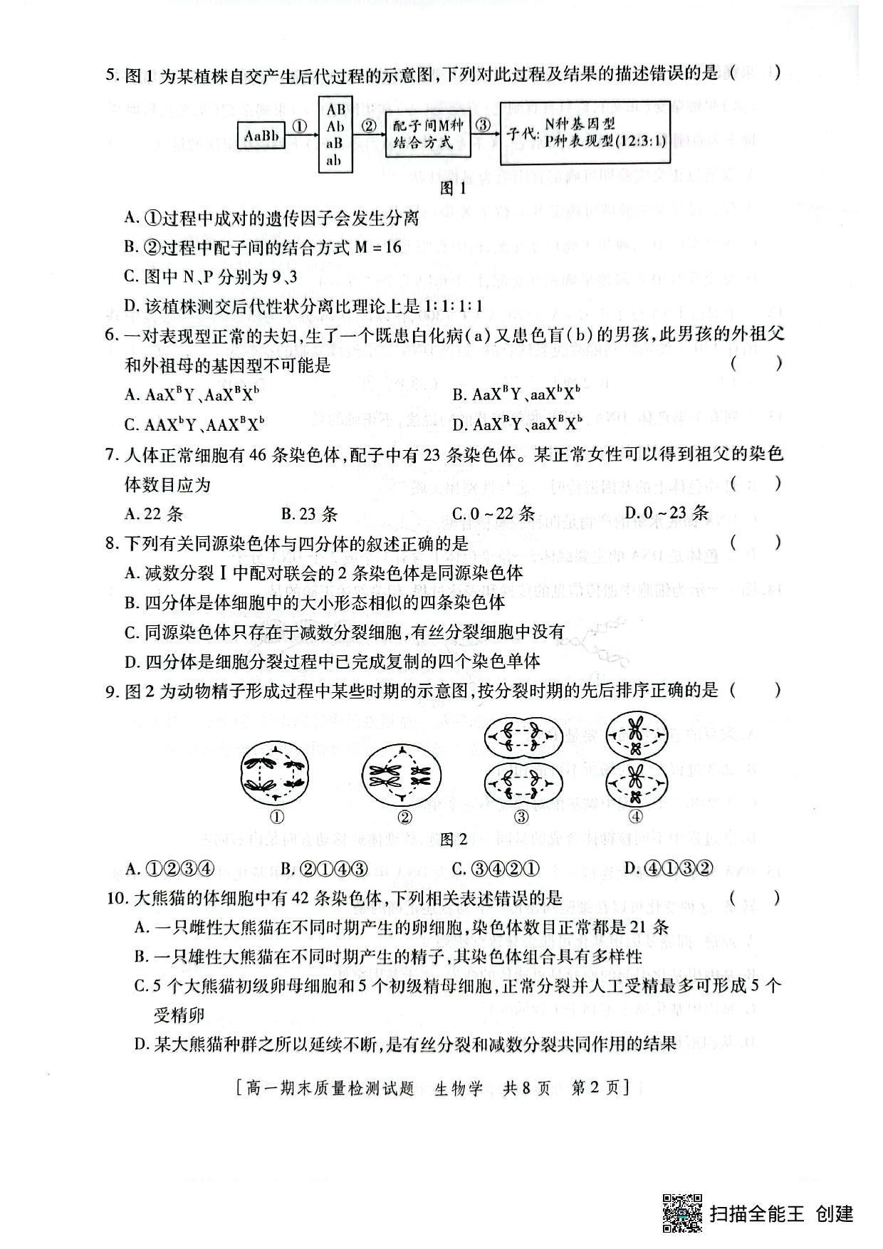 【高一】陕西省韩城市2022-2023学年高一下学期期末质量检测+生物.pdf 第2页