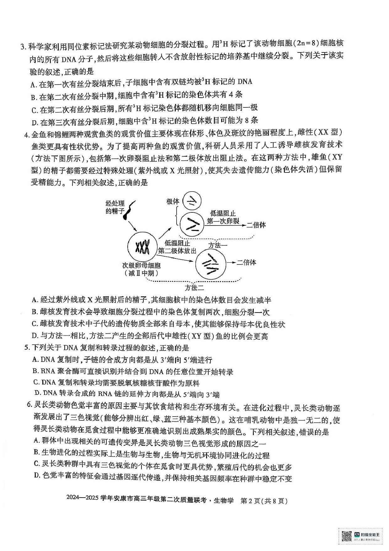 陕西省安康市2025届高三下学期第二次质量联考（二模）生物试题（含答案).pdf 第2页