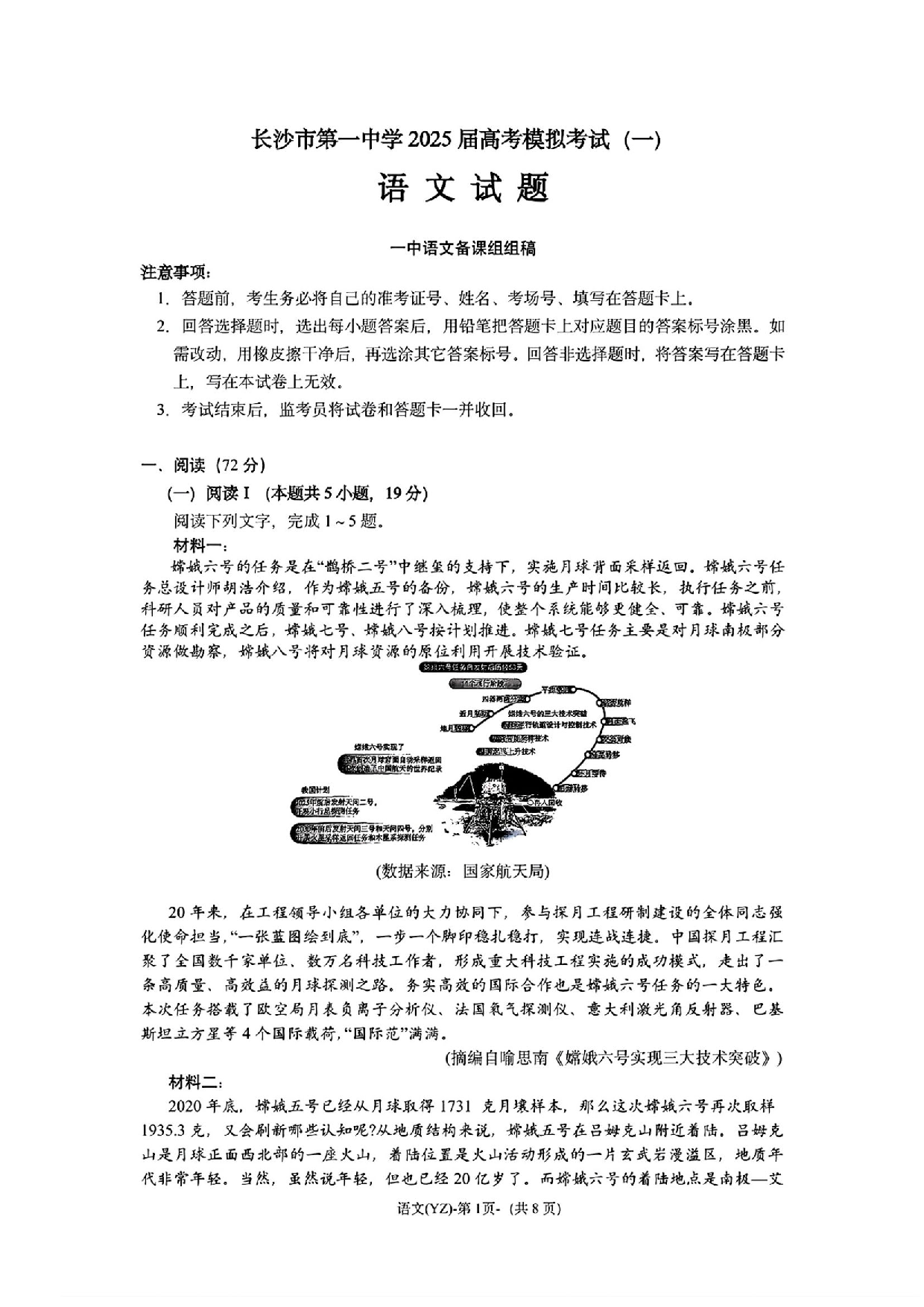 湖南省长沙市第一中学2025届高三下学期高考模拟考试（一）语文试题及答案.pdf 第1页