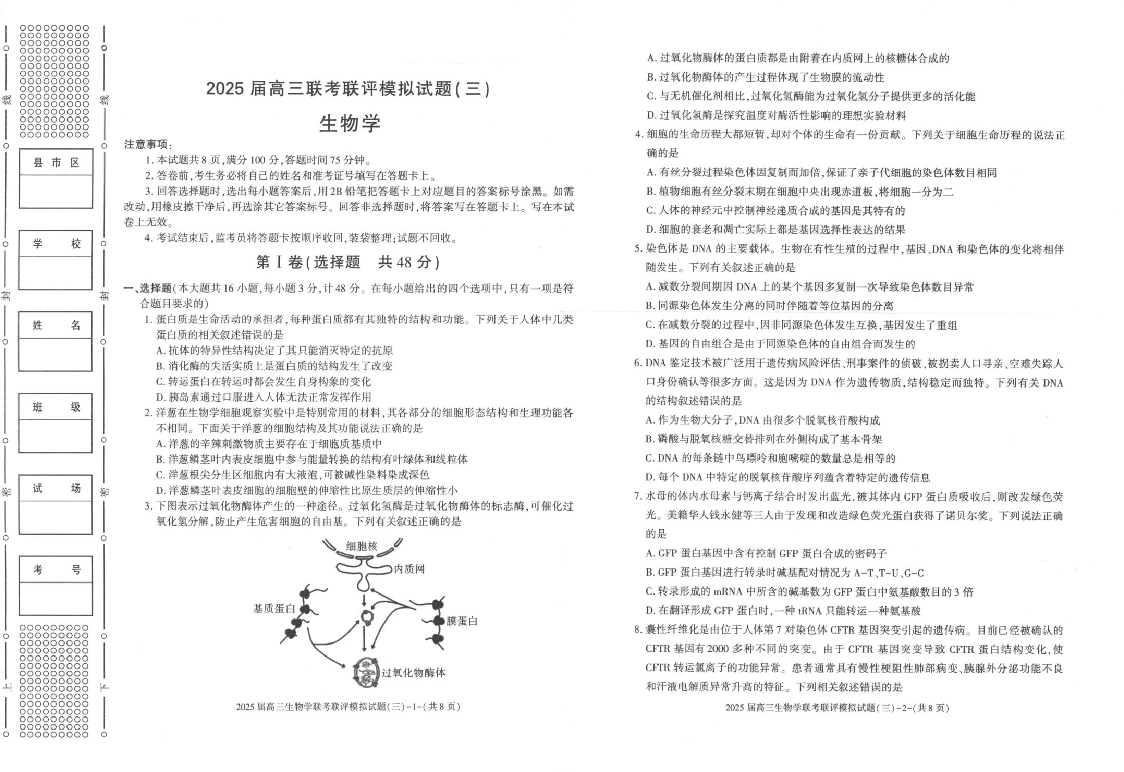 2025届陕西省渭南市高三下学期联考联评模拟（三）（二模）生物学试题+答案.pdf 第1页