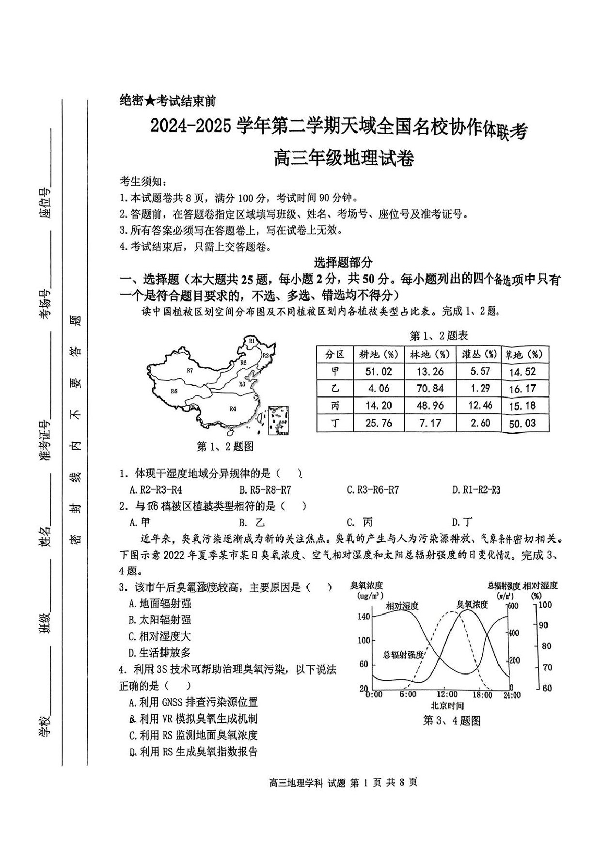 浙江省天域全国名校协作体2024-2025学年高三下学期3月月考地理+答案.pdf 第1页