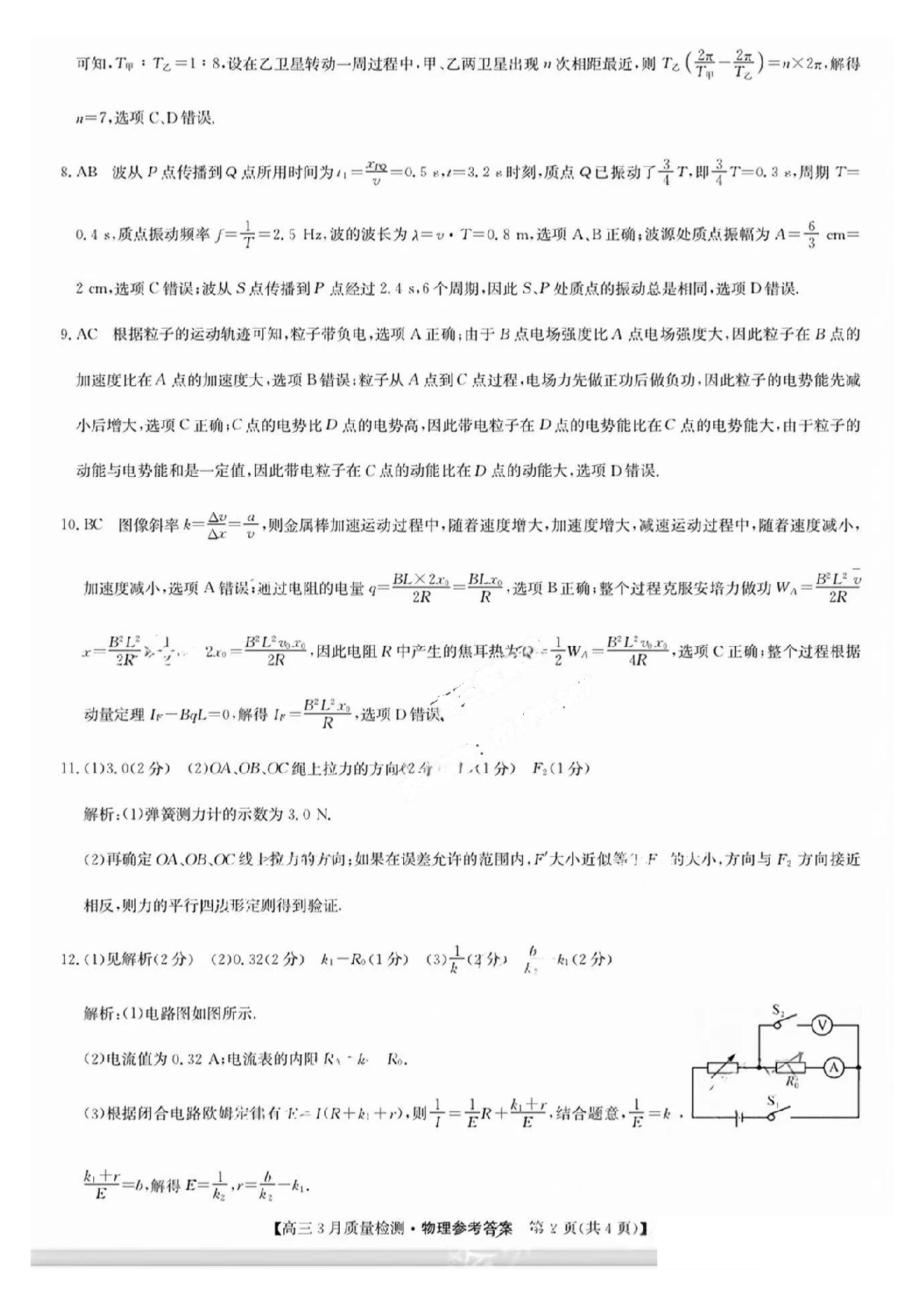 九师联盟2025届高三3月质量检测物理答案.pdf 第2页