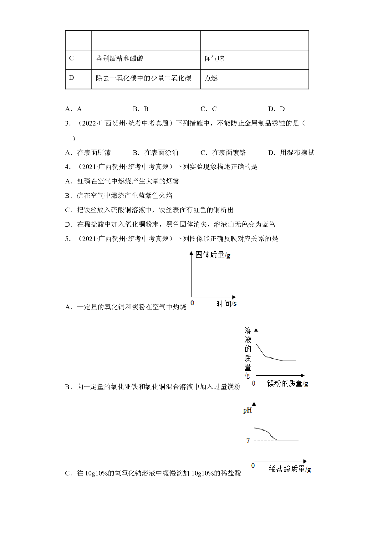 广西贺州市2020-2022三年中考化学真题知识点分类汇编7-金属和金属矿物 .docx 第2页