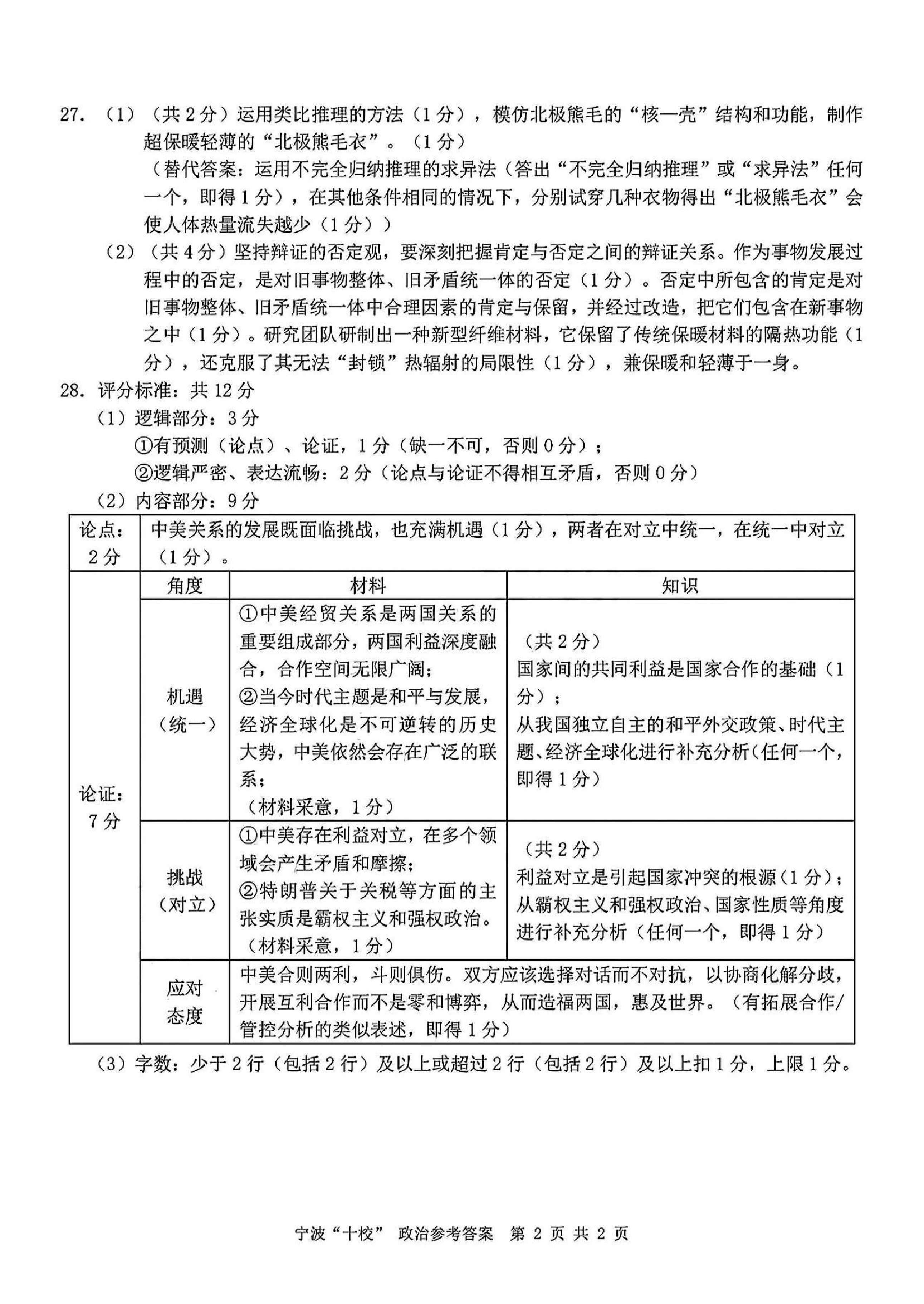 【政治答案】浙江省宁波&ldquo;十校&rdquo;2025届高三3月联考.pdf 第2页