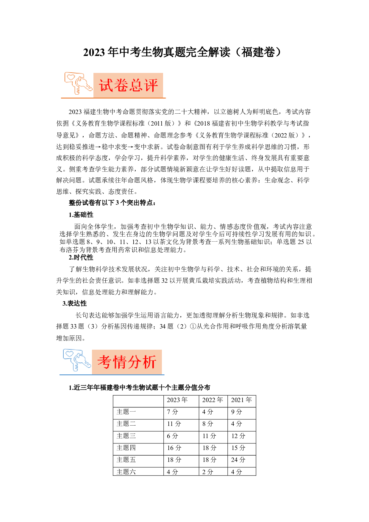 2023年中考生物真题完全解读（福建卷）.docx 第1页