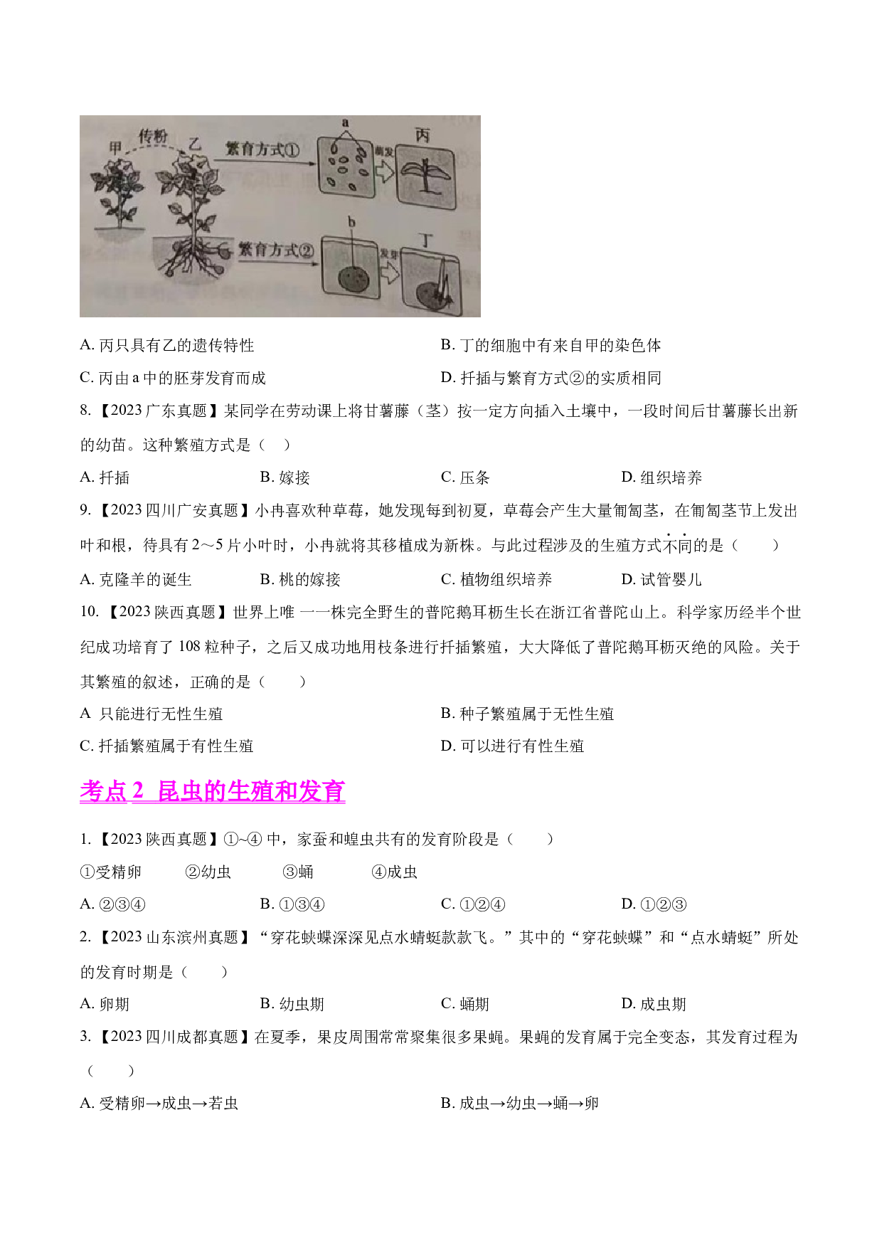 专题15  生物的生殖和发育- 2023年中考生物真题分项汇编（全国通用） （第1期）（原卷版）.docx 第2页