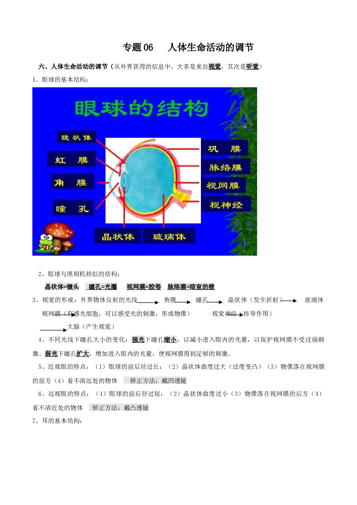 专题06 人体生命活动的调节（知识梳理）-2020-2021学年期七年级下册生物期末考点大串讲（人教版).doc 第1页