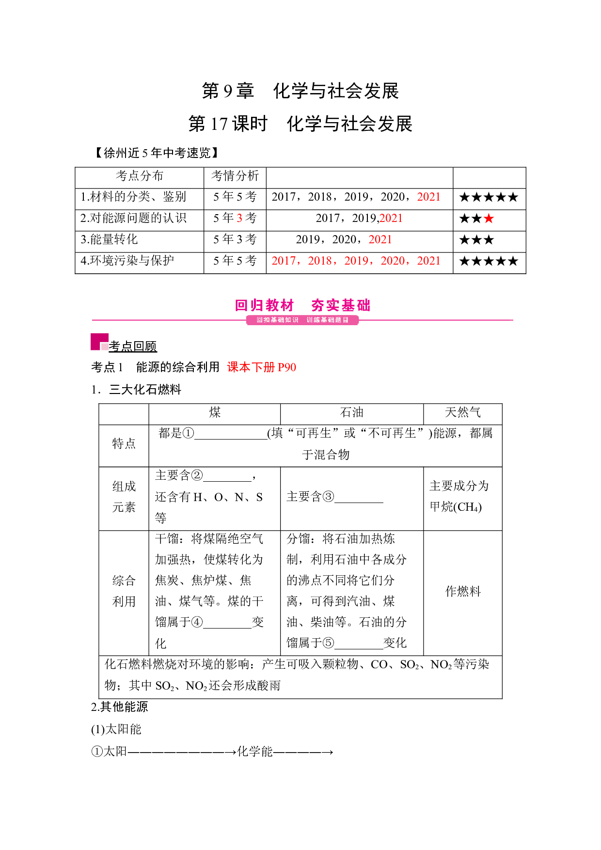 第17课时 化学与社会发展-2022年江苏省徐州市中考化学一轮核心考点突破.docx 第1页