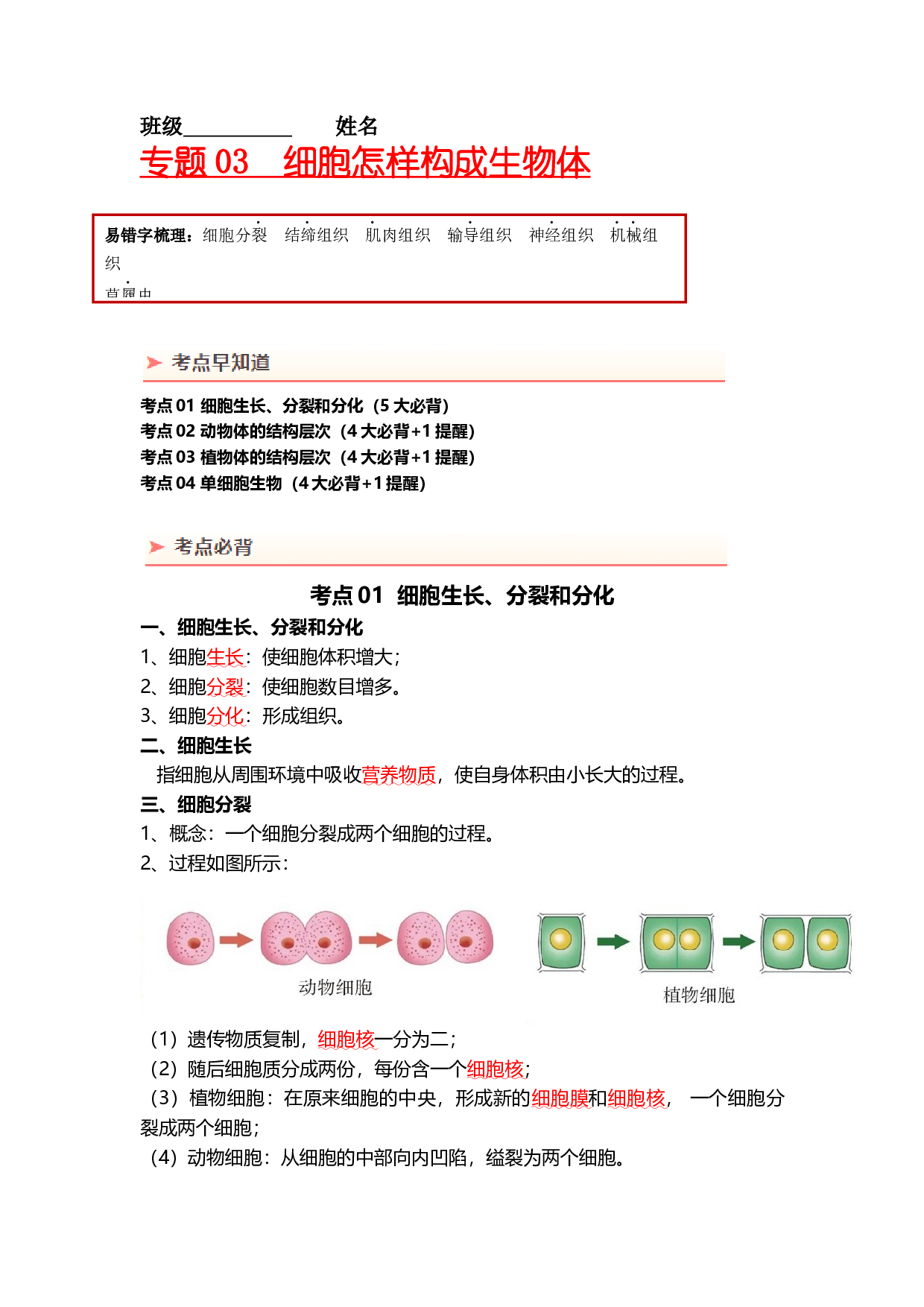 专题03 细胞怎样构成生物体（背记帮）-备战2024年中考生物一轮复习考点帮.docx 第1页