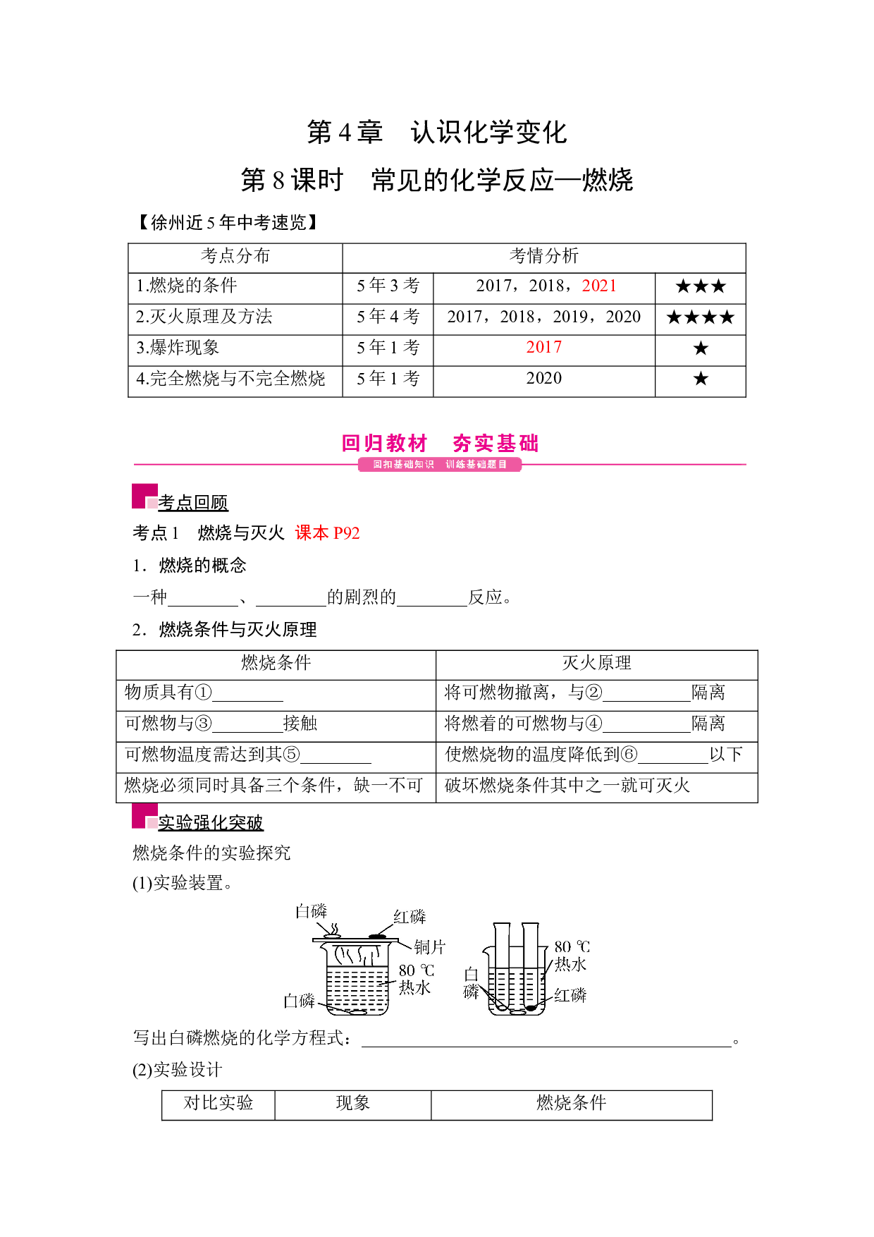 第8课时 常见的化学反应&mdash;燃烧-2022年江苏省徐州市中考化学一轮核心考点突破.docx 第1页