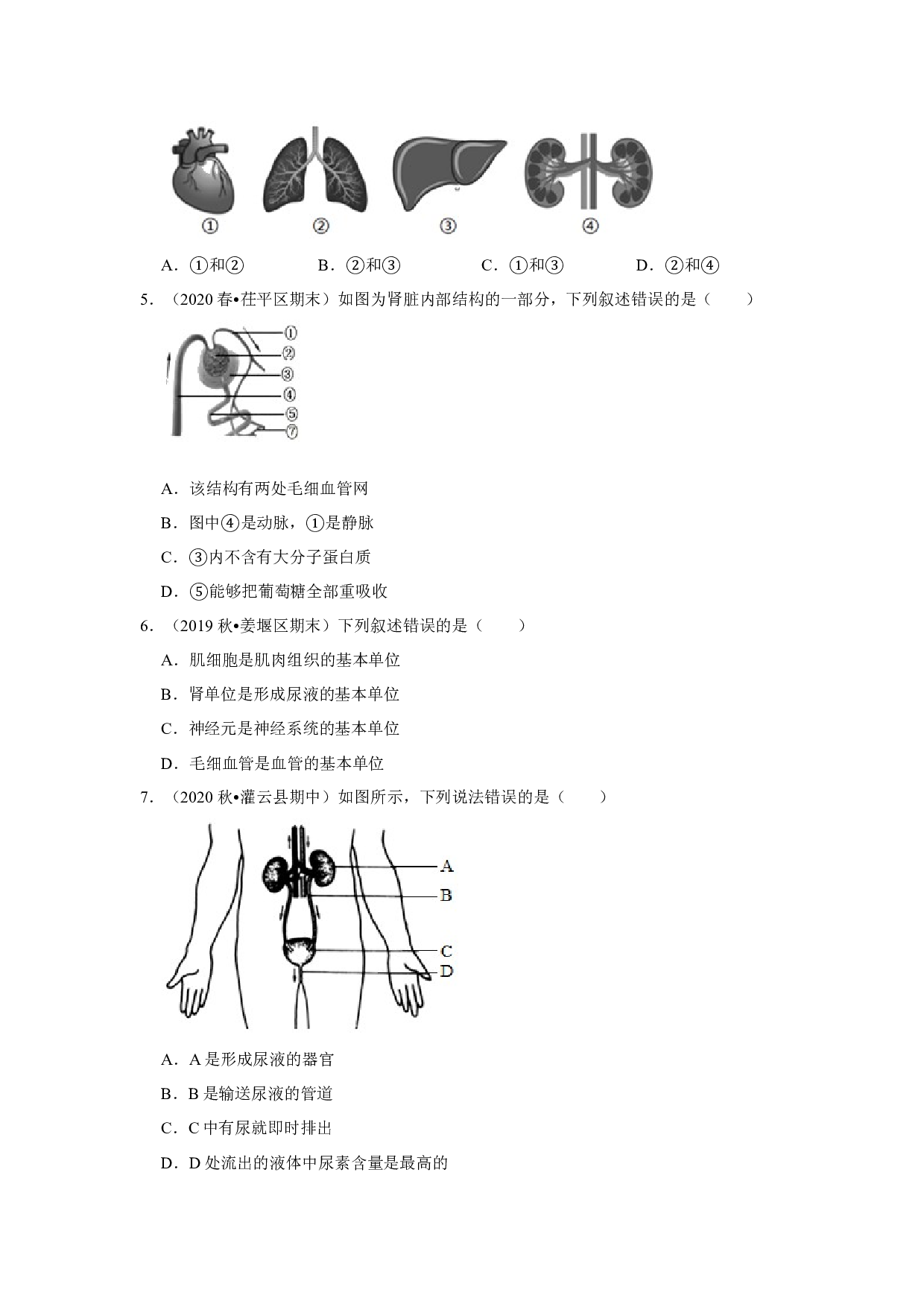 2021年江苏省中考生物复习专练&mdash;&mdash;专题11人的泌尿系统.docx 第2页