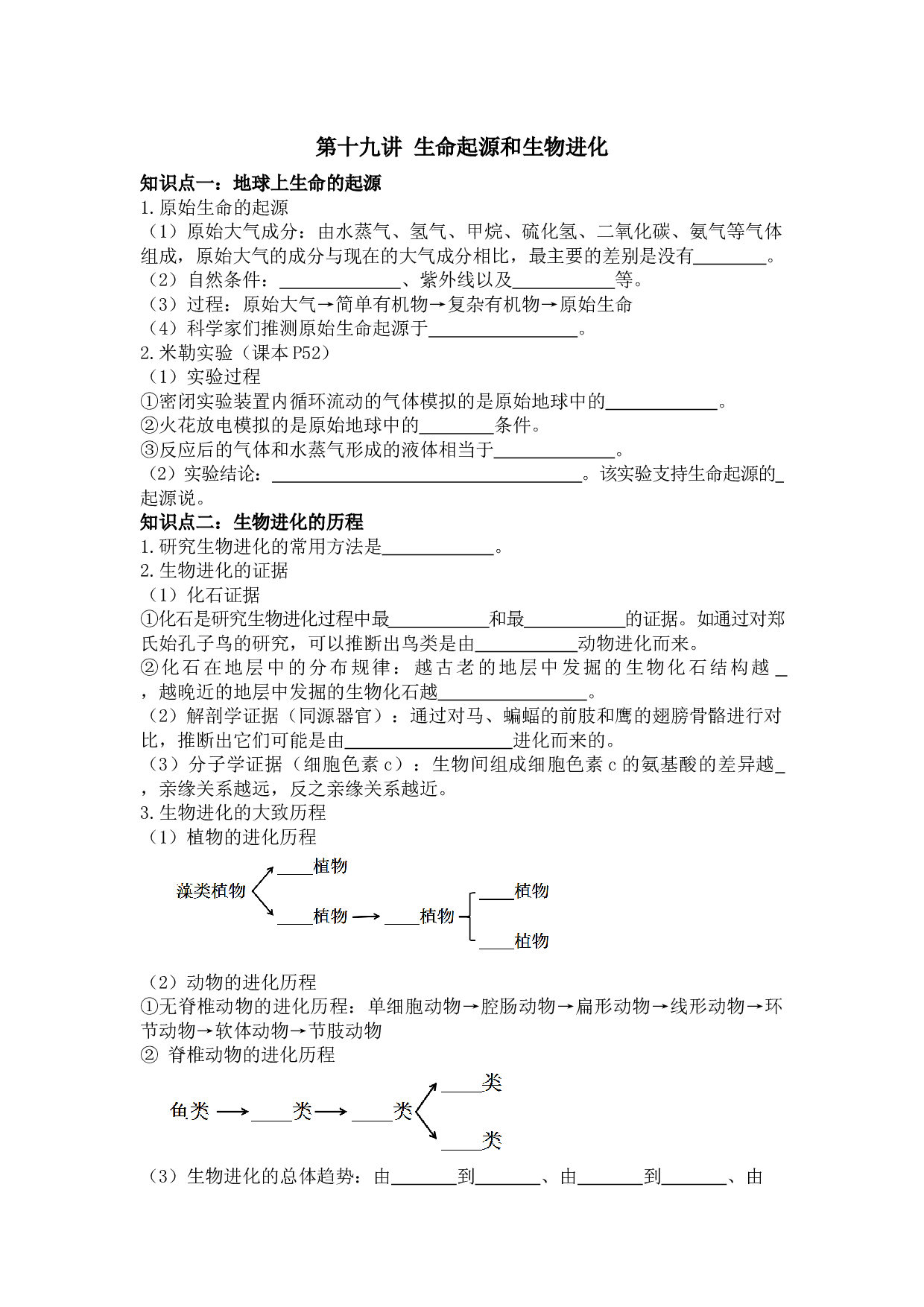 2024年生物中考一轮复习专项训练：第十九讲 生命起源和生物进化.docx 第1页