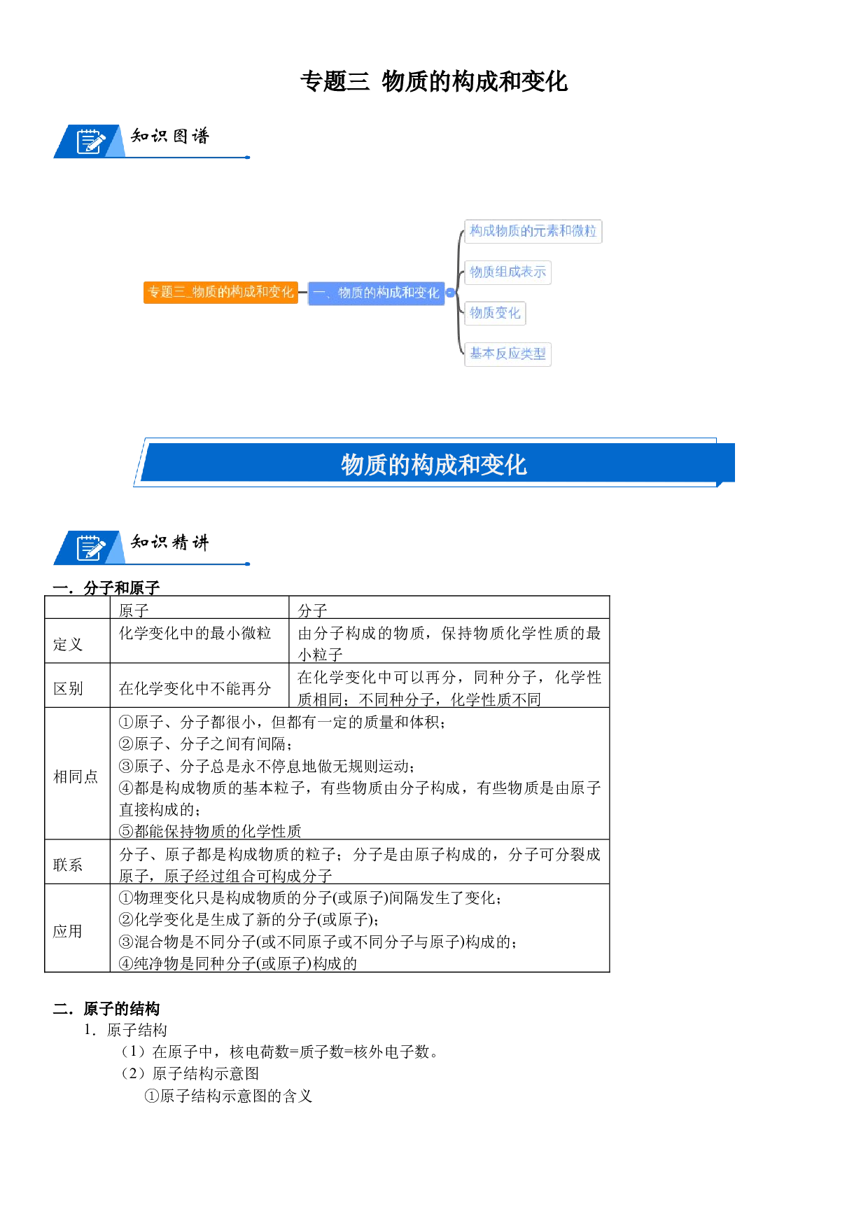2023年中考复习专题三_物质的构成和变化 .docx 第1页