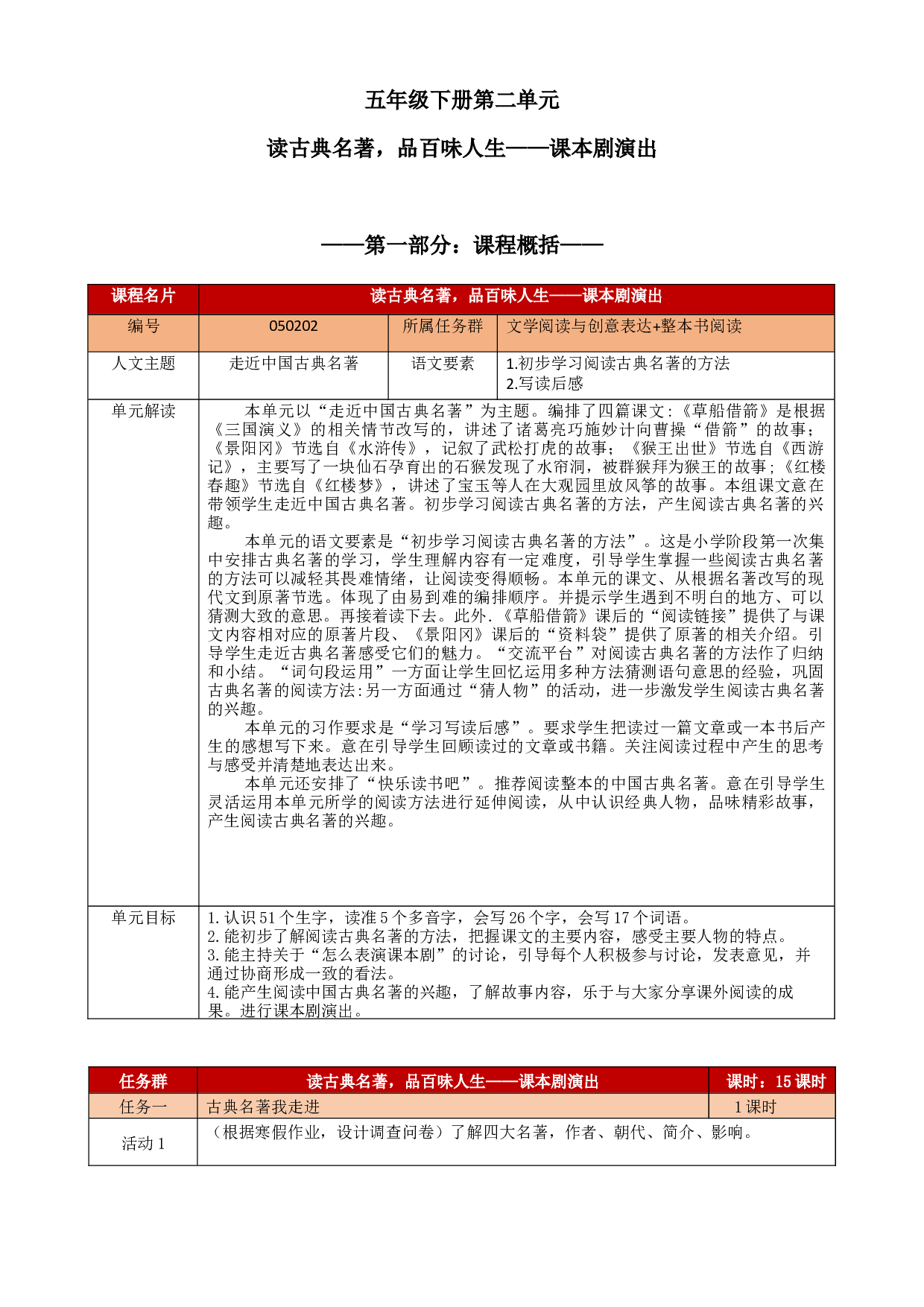 第二单元（教学设计+单元学历案+课程学历案）-2022-2023学年五年级语文下册.docx 第1页