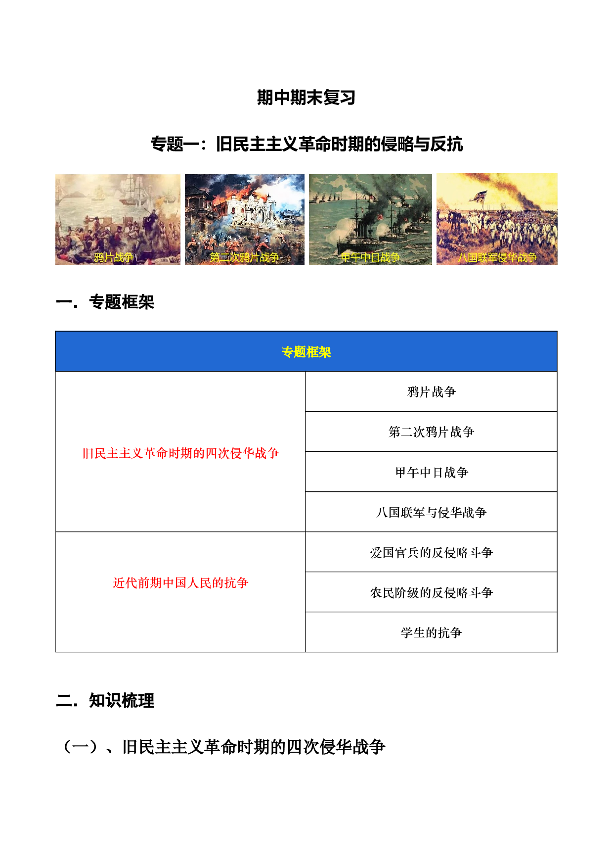 专题一  旧民主主义革命时期的侵略与反抗2022-2023学年八年级历史上册同步备课系列（部编版）.docx 第1页