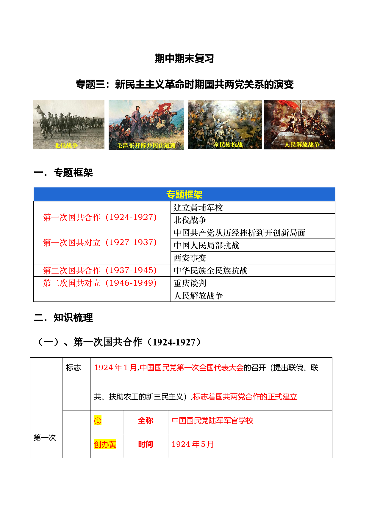 专题三 新民主主义革命时期国共两党关系的演变2022-2023学年八年级历史上册同步备课系列（部编版）.docx 第1页