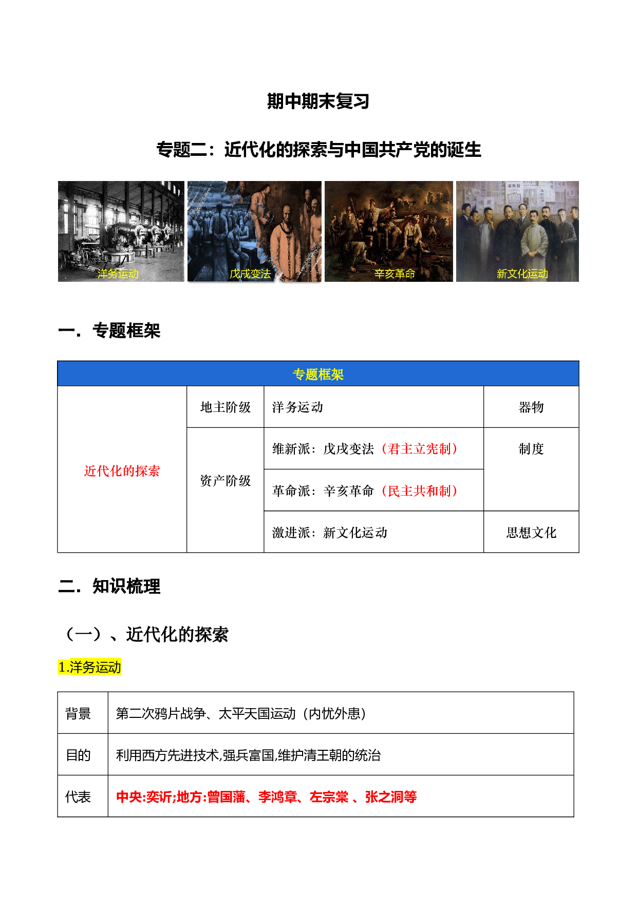 专题二  近代化的探索与中国共产党的诞生2022-2023学年八年级历史上册同步备课系列（部编版） .docx 第1页