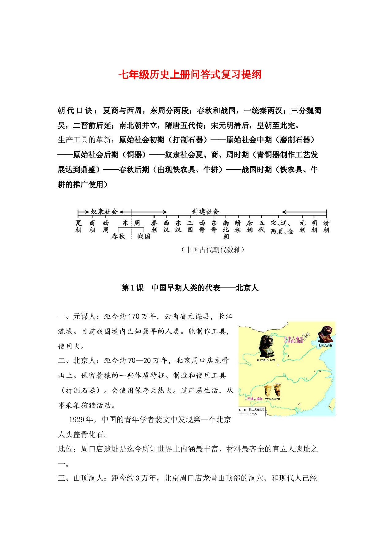 七上问答式复习提纲 -2023年中考历史复习6册教材核心考点知识问答式复习提纲（部编版）.docx 第1页
