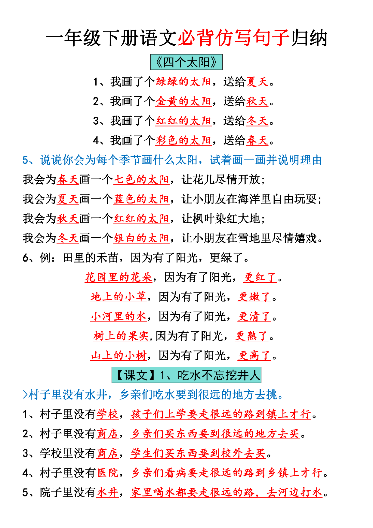 一年级下册语文全册仿写句子汇总_纯图版.pdf 第1页