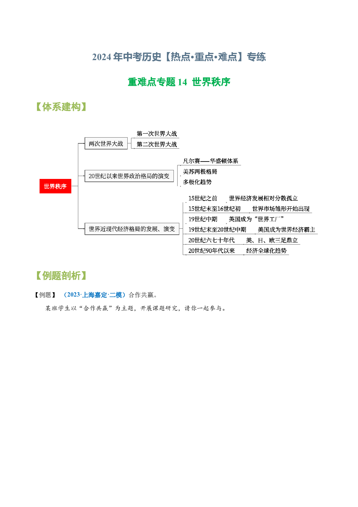 重难点专题14  世界秩序-2024年中考历史【热点&middot;重点&middot;难点】专练（上海专用）.docx 第1页