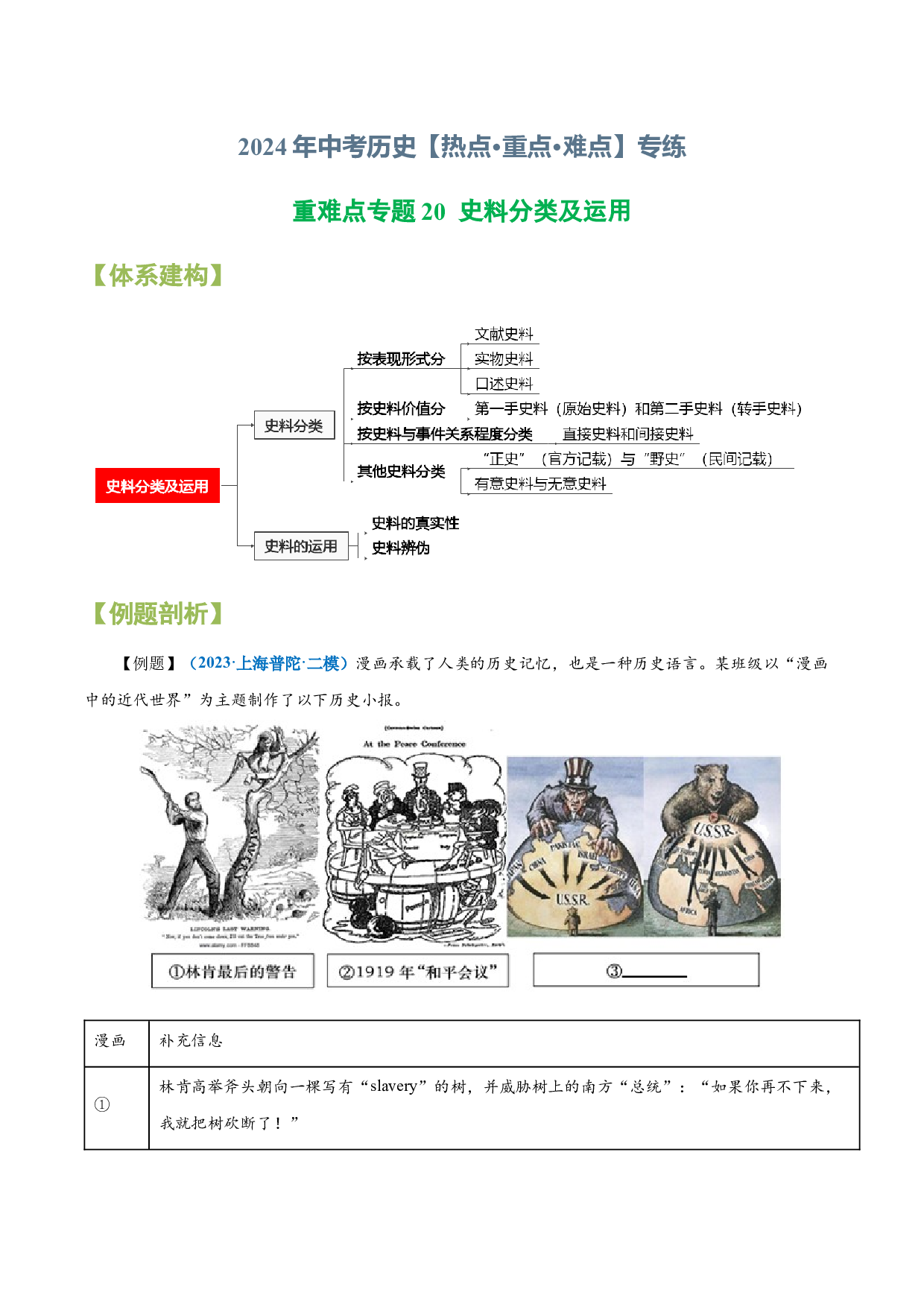 重难点专题20 史料分类及运用-2024年中考历史【热点&middot;重点&middot;难点】专练（上海专用）.docx 第1页