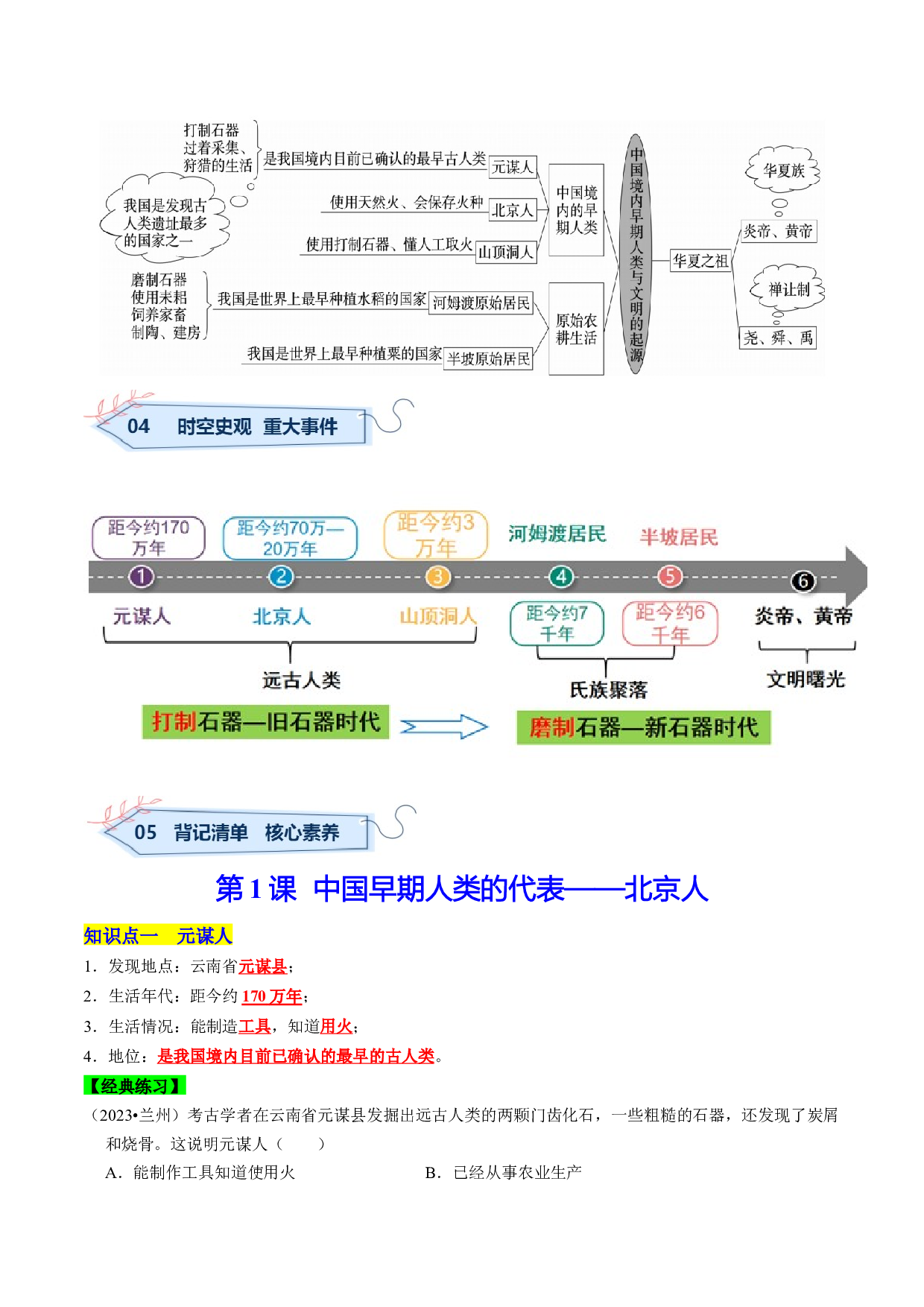 第一单元 史前时期：中国境内早期人类与文明起源【考点清单】-2023-2024学年七年级历史上学期期中考点大串讲（部编版）.docx 第2页
